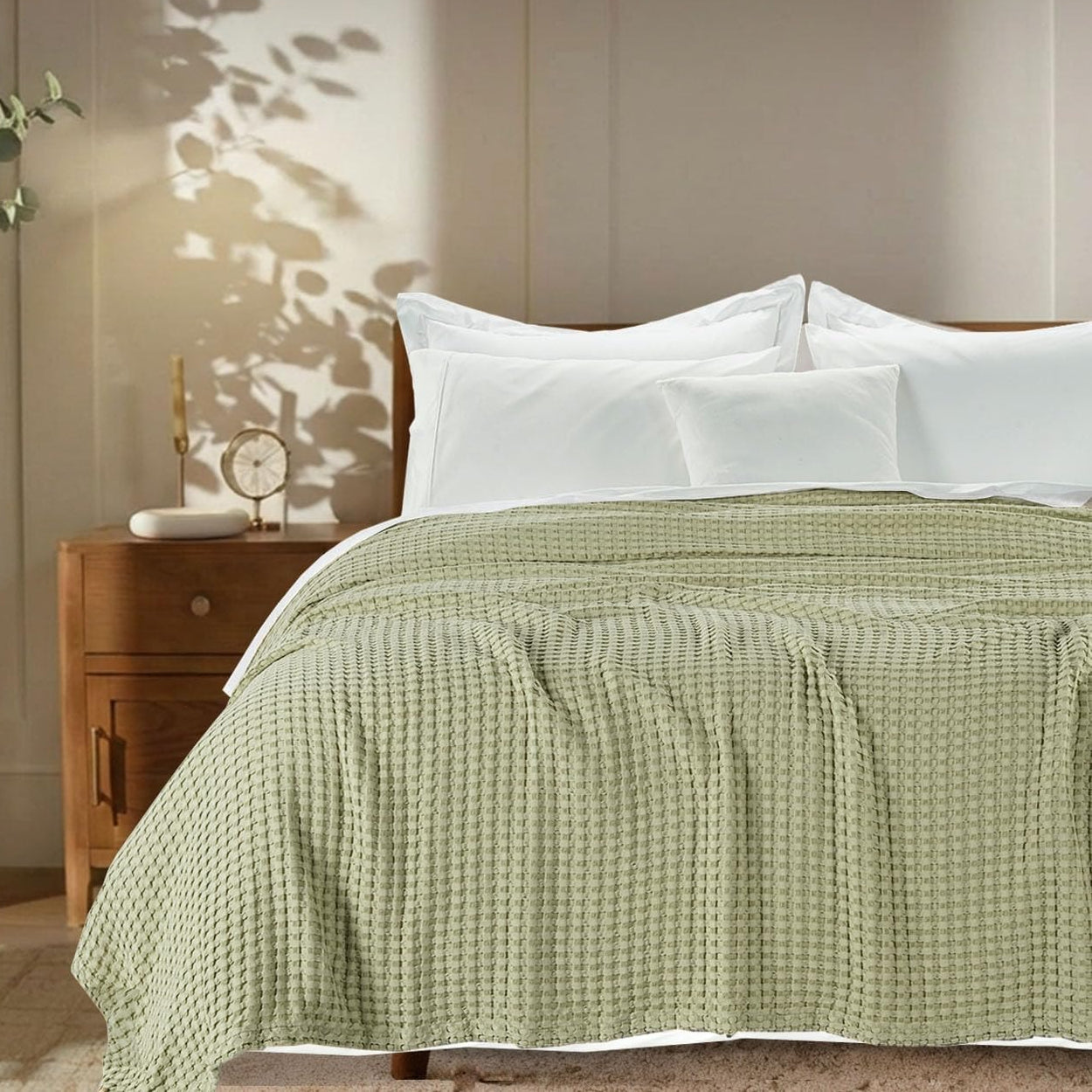 Sage Green Bamboo Waffle King Blanket