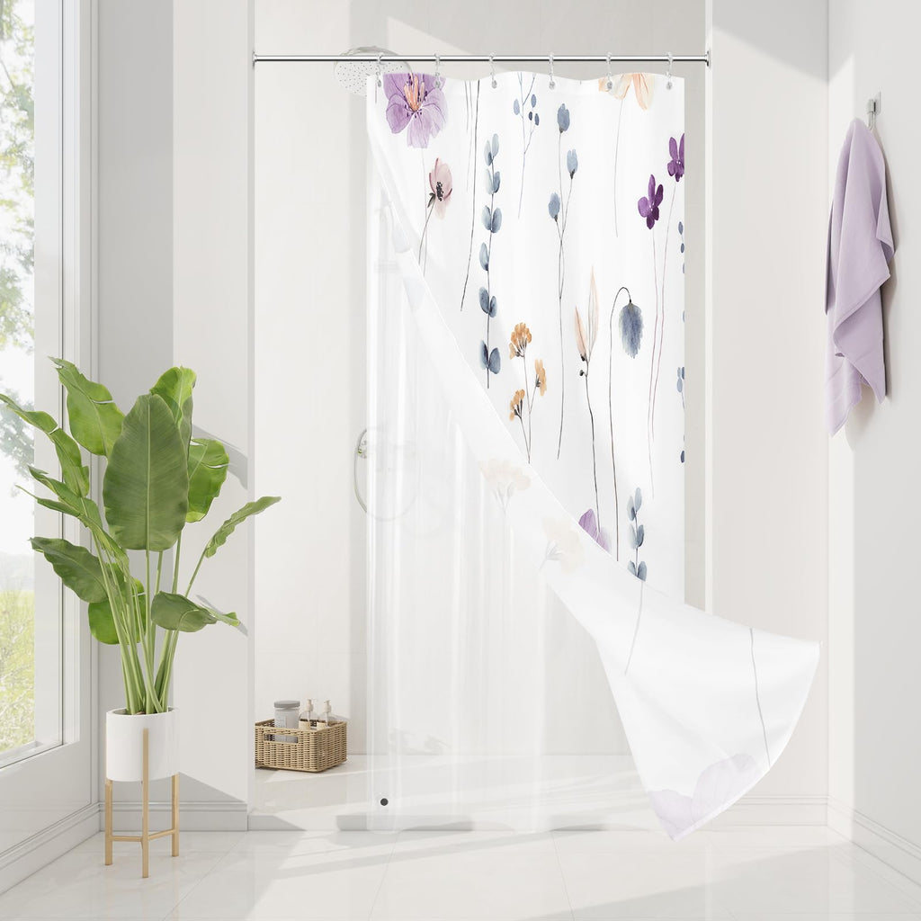Purple Floral Shower Curtain Set