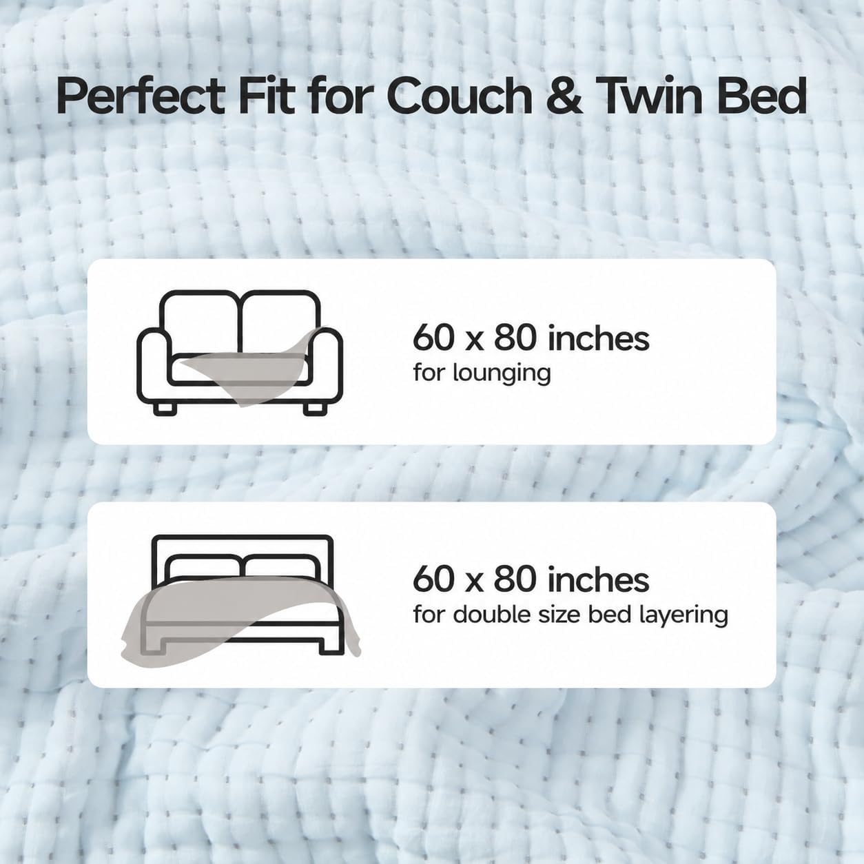 Blue Gray Waffle Cotton Throw Blanket