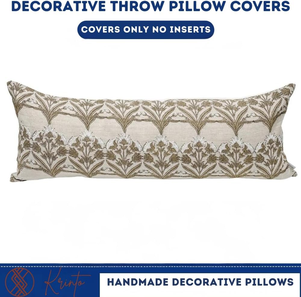 Tan Floral Linen Pillow Cover