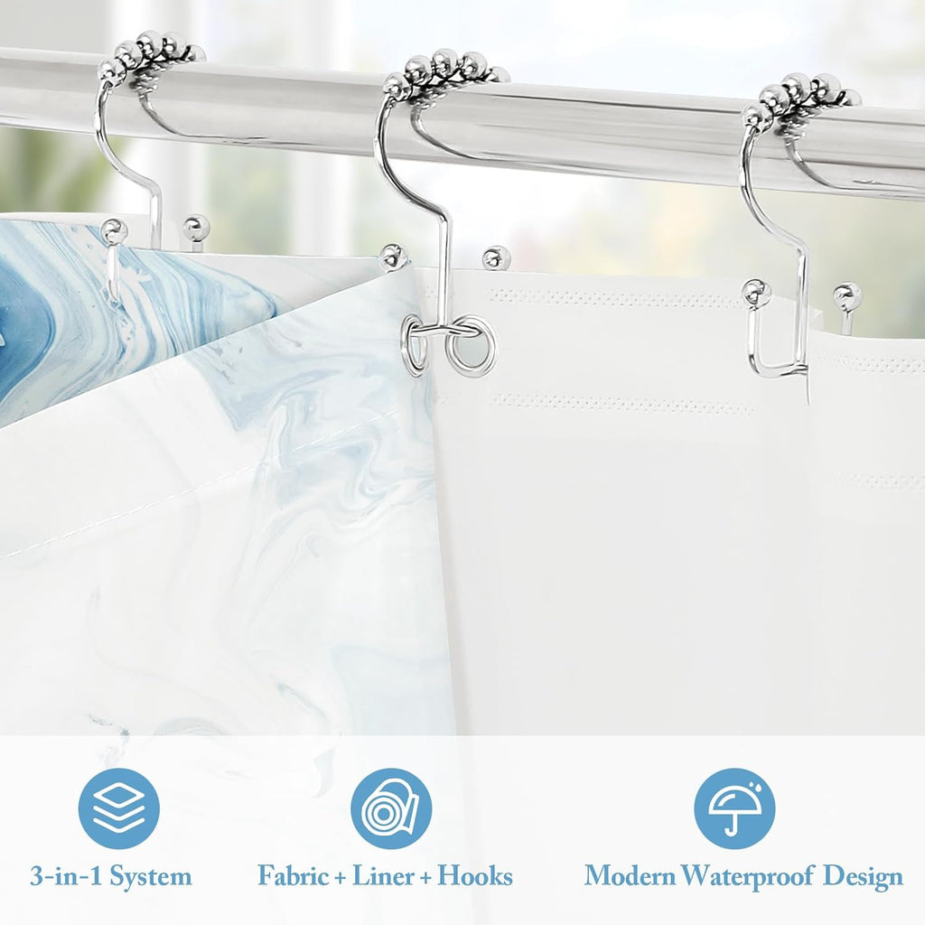Blue Marble Shower Curtain Set