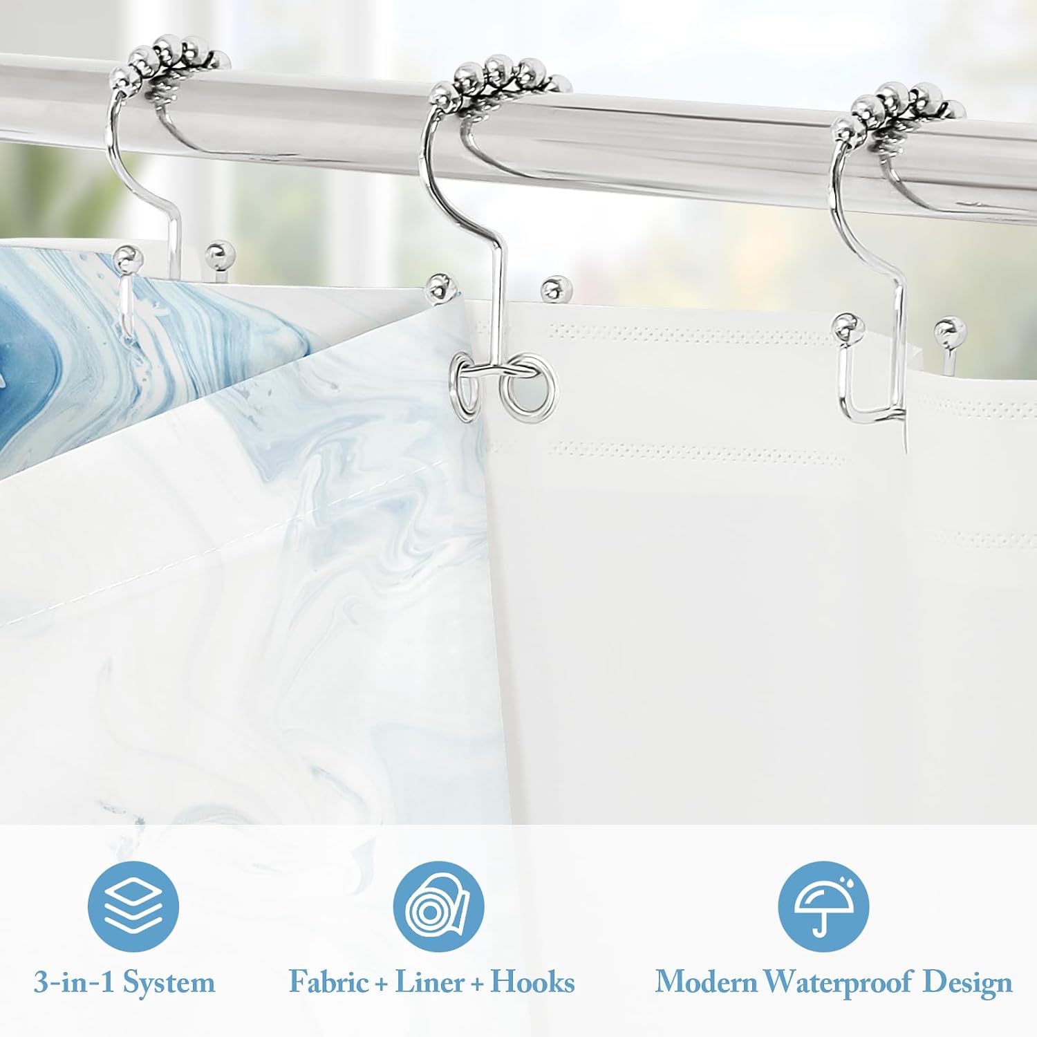 Blue Marble Shower Curtain Set