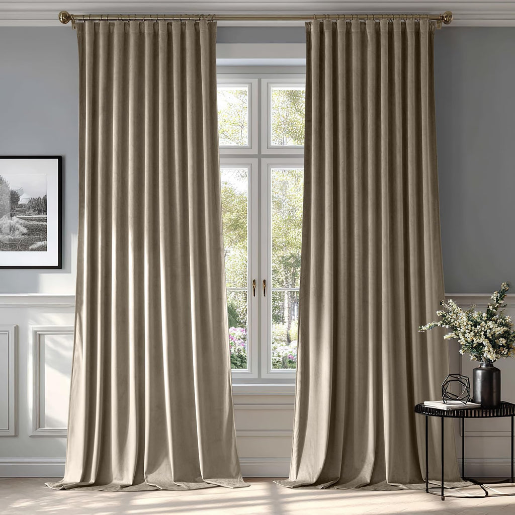Taupe Velvet Blackout Curtains 108 Inch