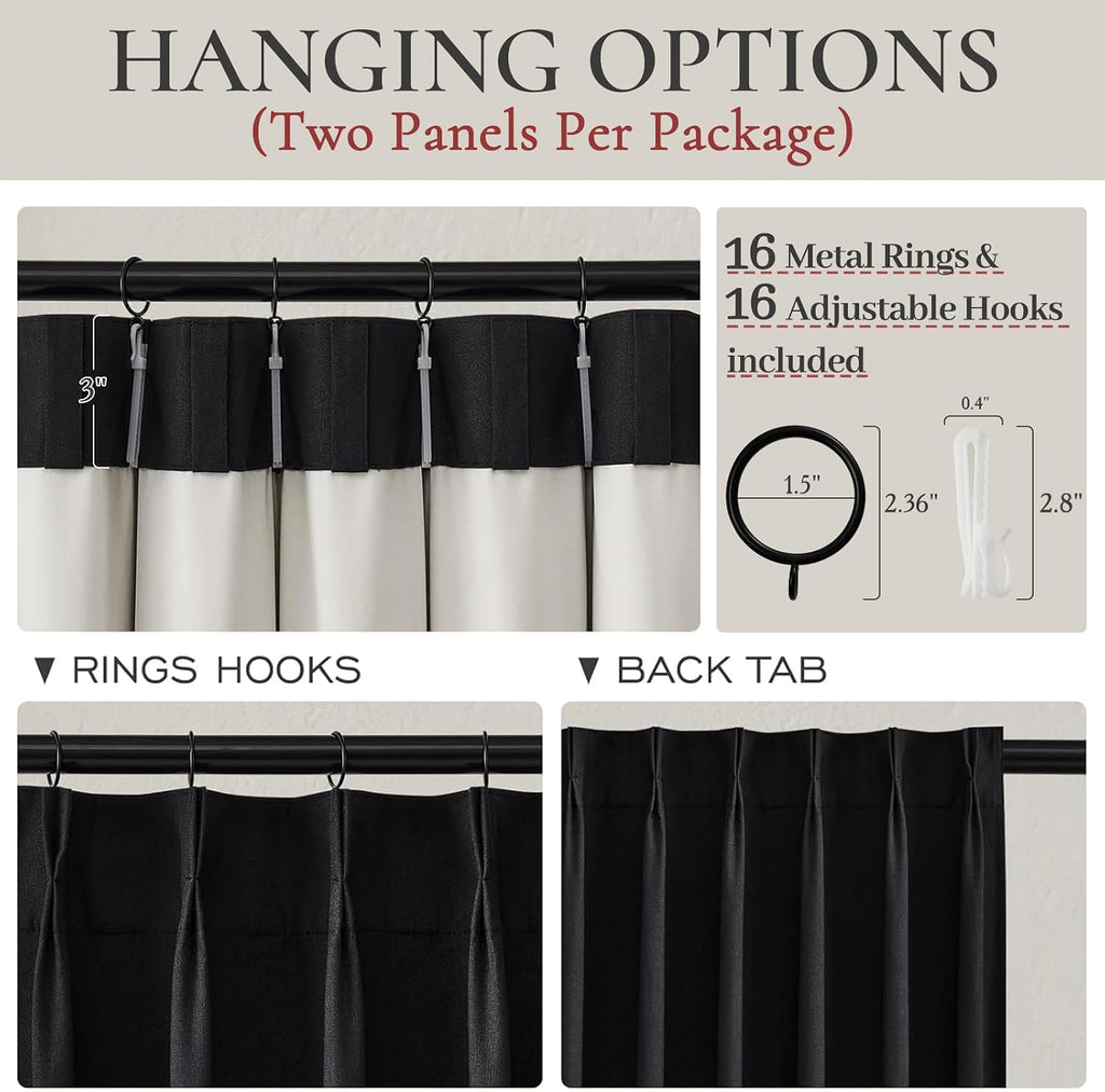 Black Linen Blackout Curtains 90 Inch