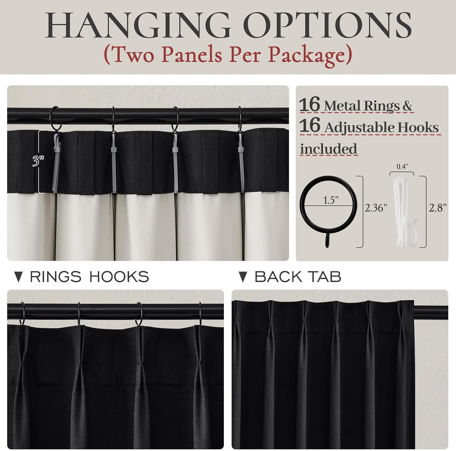 Black Linen Blackout Curtains 90 Inch