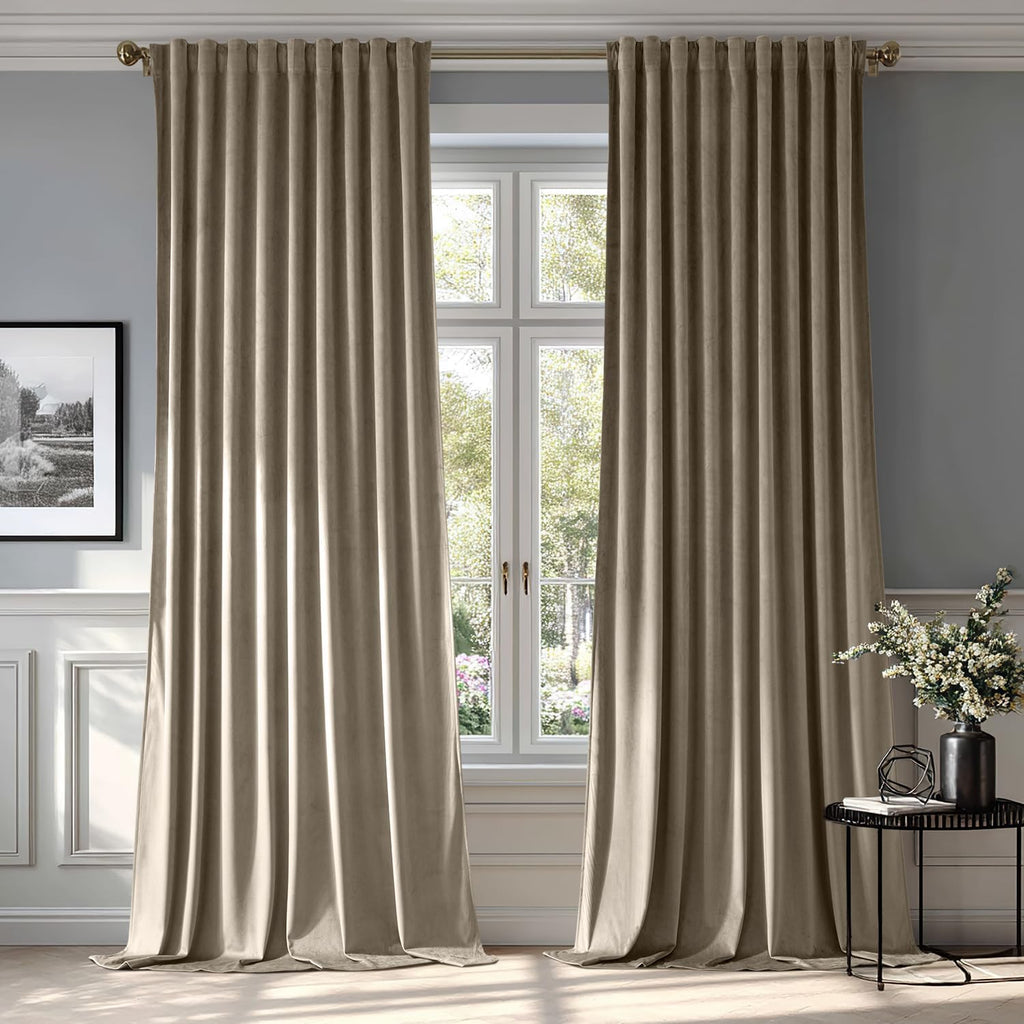 Taupe Velvet Blackout Curtains 108 Inch
