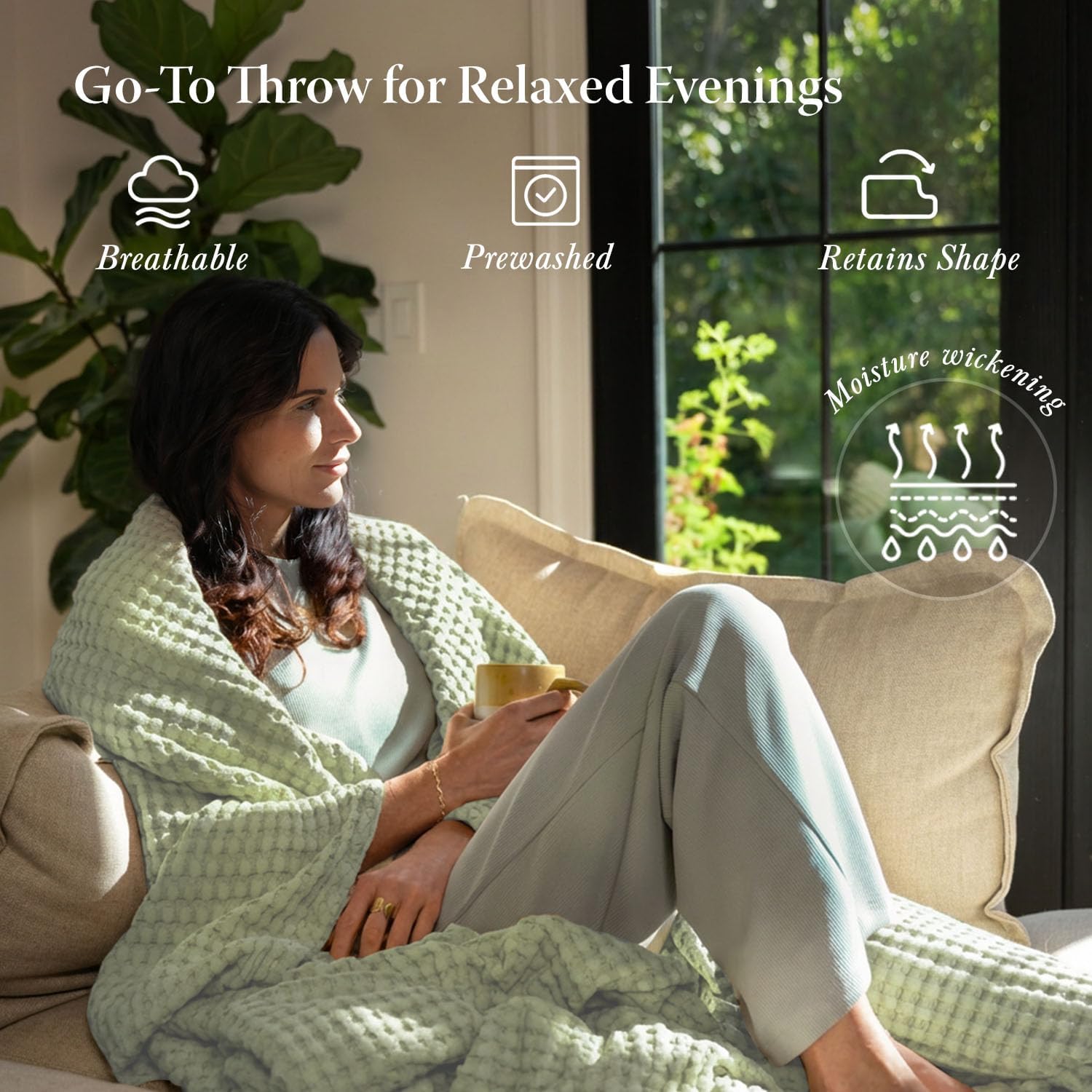 Sage Green Bamboo Waffle King Blanket