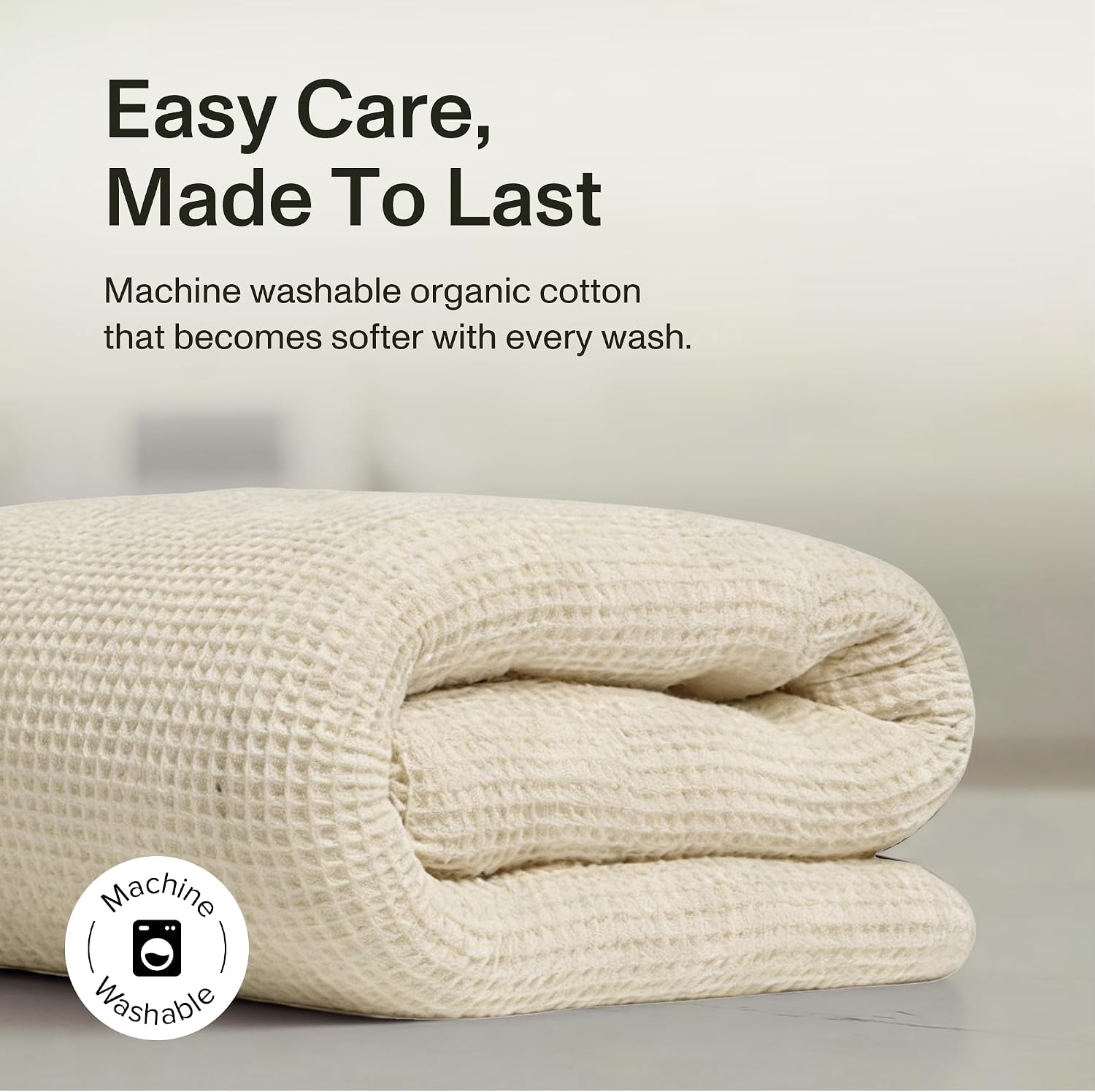 Natural Ivory Organic Cotton Waffle Throw Blanket