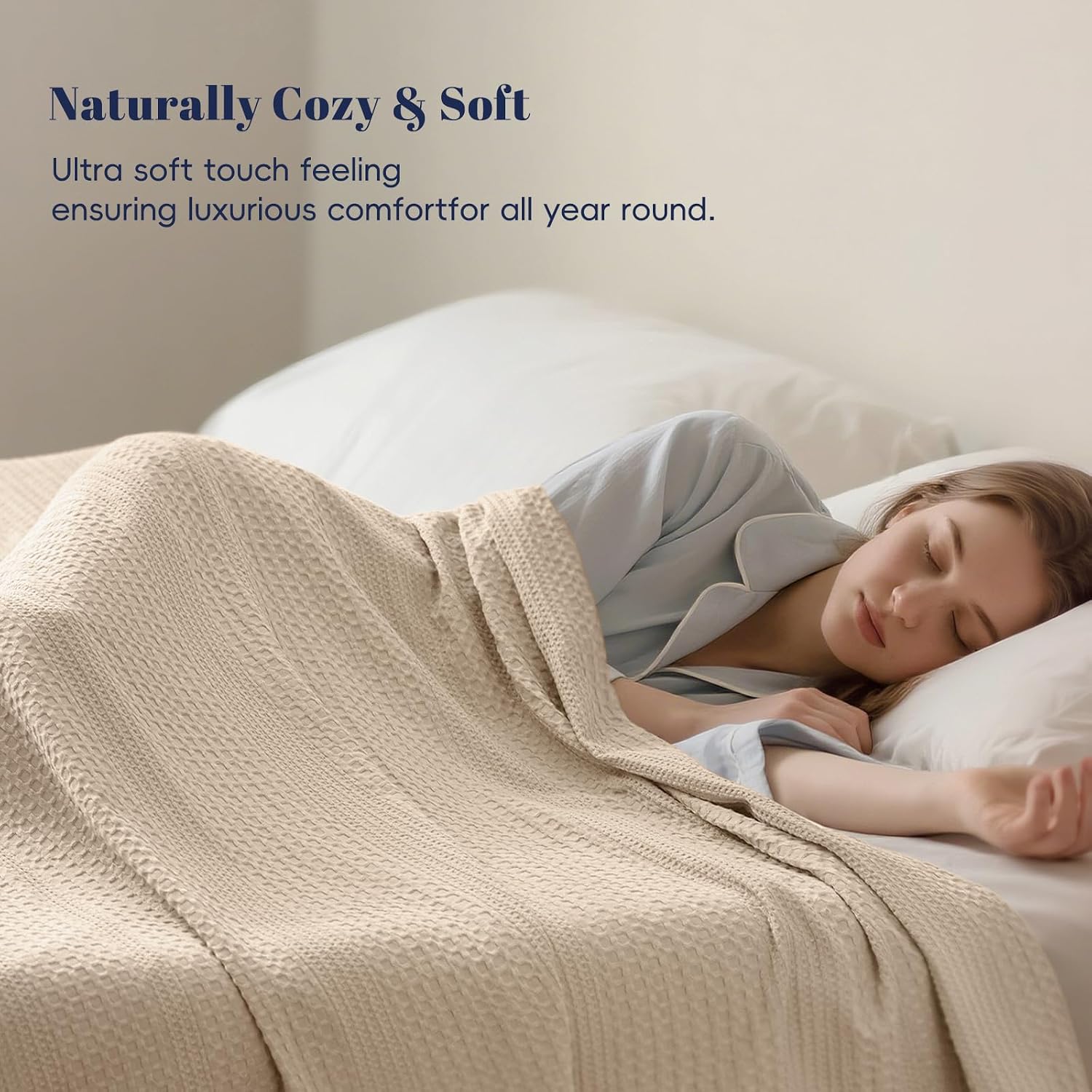 Light Tan Waffle Weave Queen Blanket
