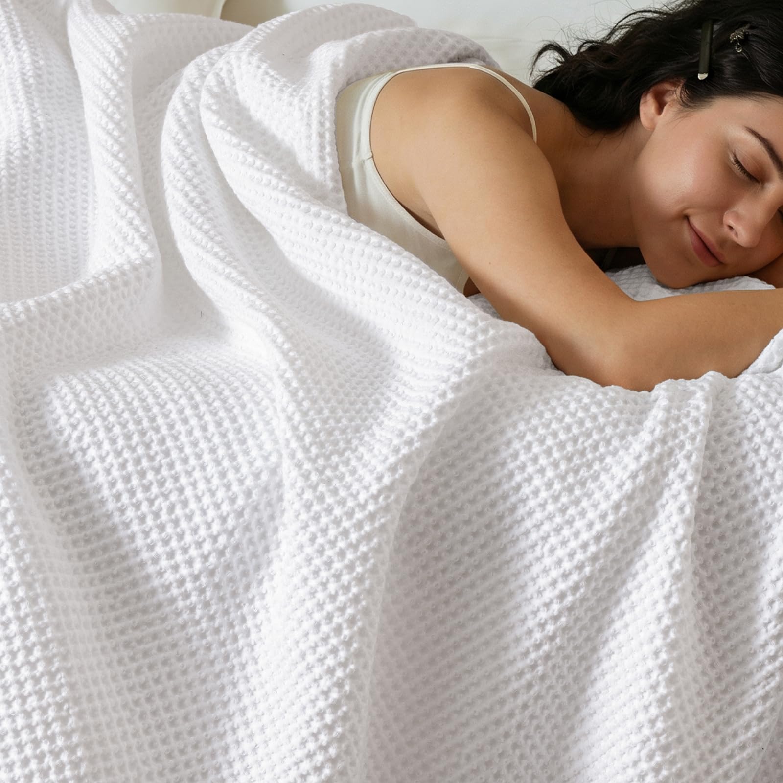 White Cotton Waffle Weave King Blanket