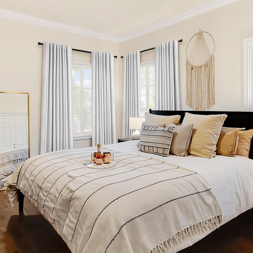 White Faux Linen Blackout Curtains 108 Inch