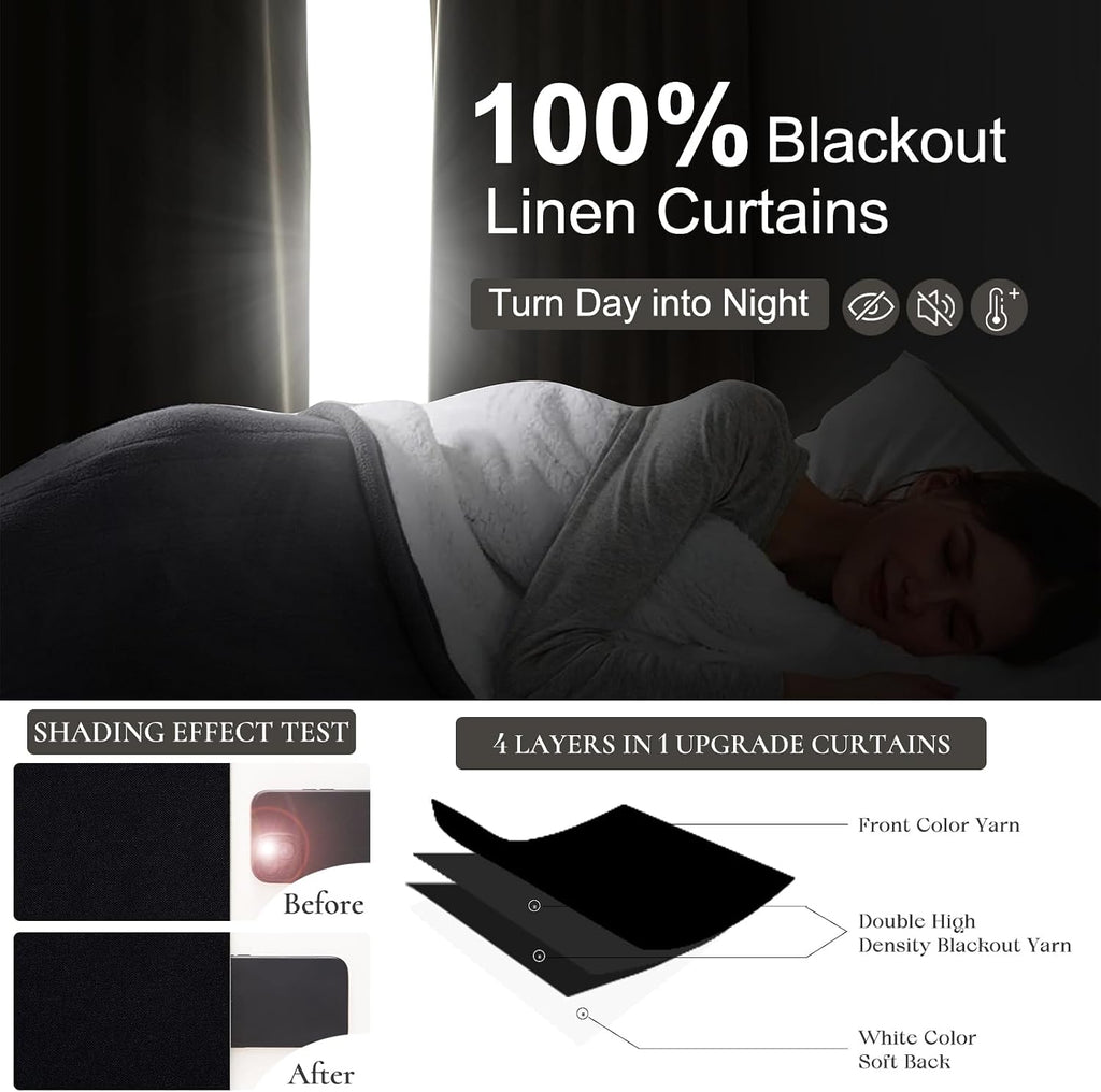 Black Linen Blackout Curtains 90 Inch