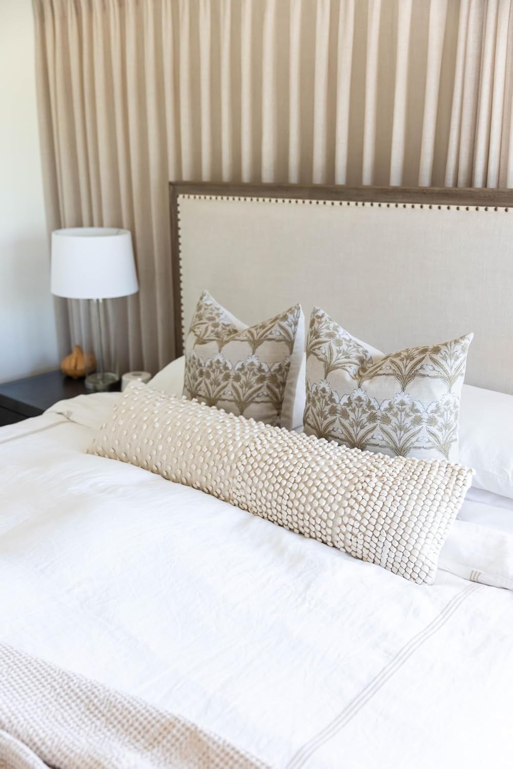Tan Floral Linen Pillow Cover