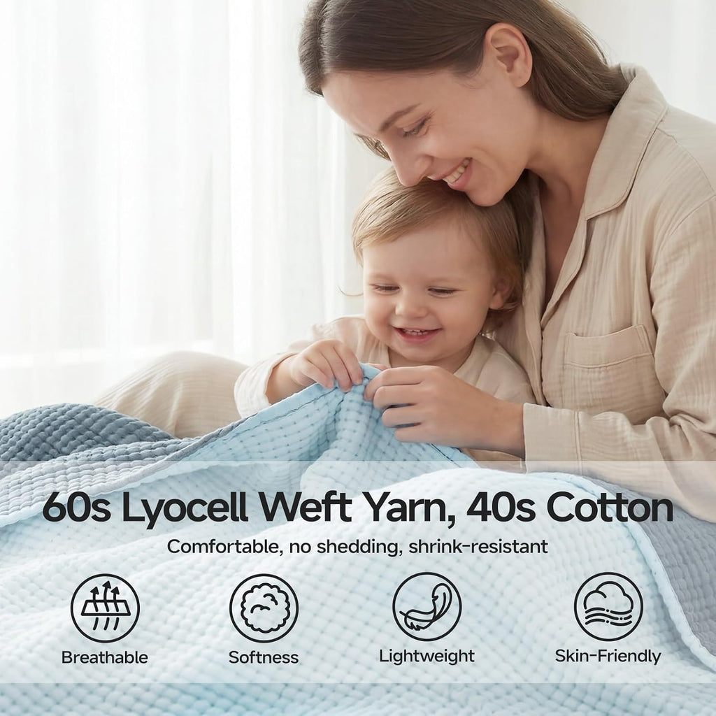 Blue Gray Waffle Cotton Throw Blanket