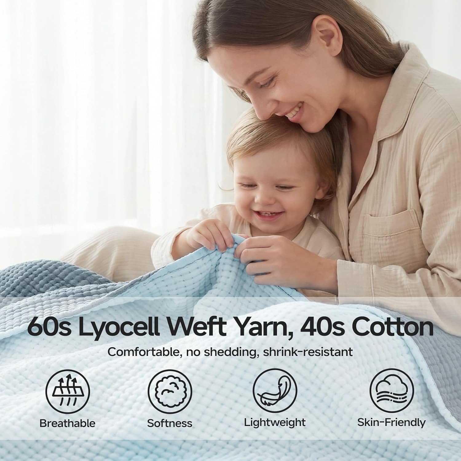 Blue Gray Waffle Cotton Throw Blanket