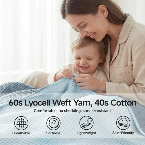 Blue Gray Waffle Cotton Throw Blanket