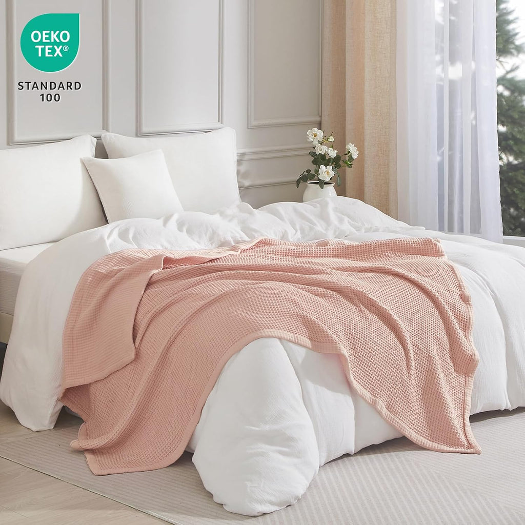 Rose Smoke Waffle Muslin Throw Blanket