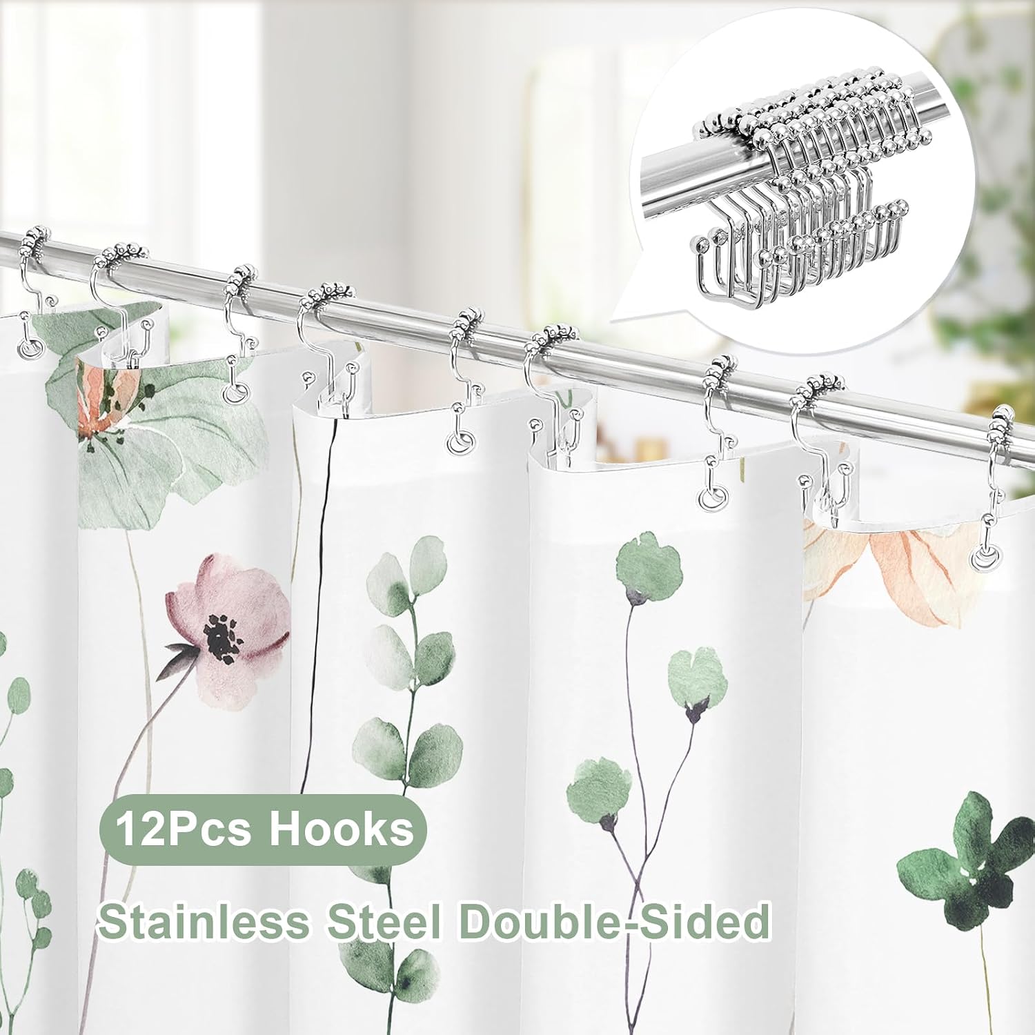 Sage Floral Shower Curtain Set