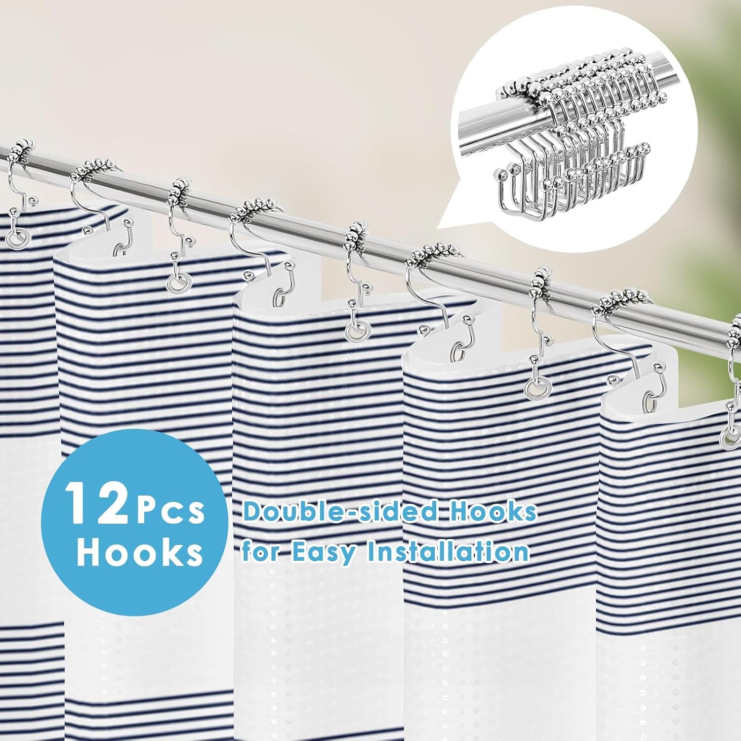 Navy Striped Shower Curtain Set