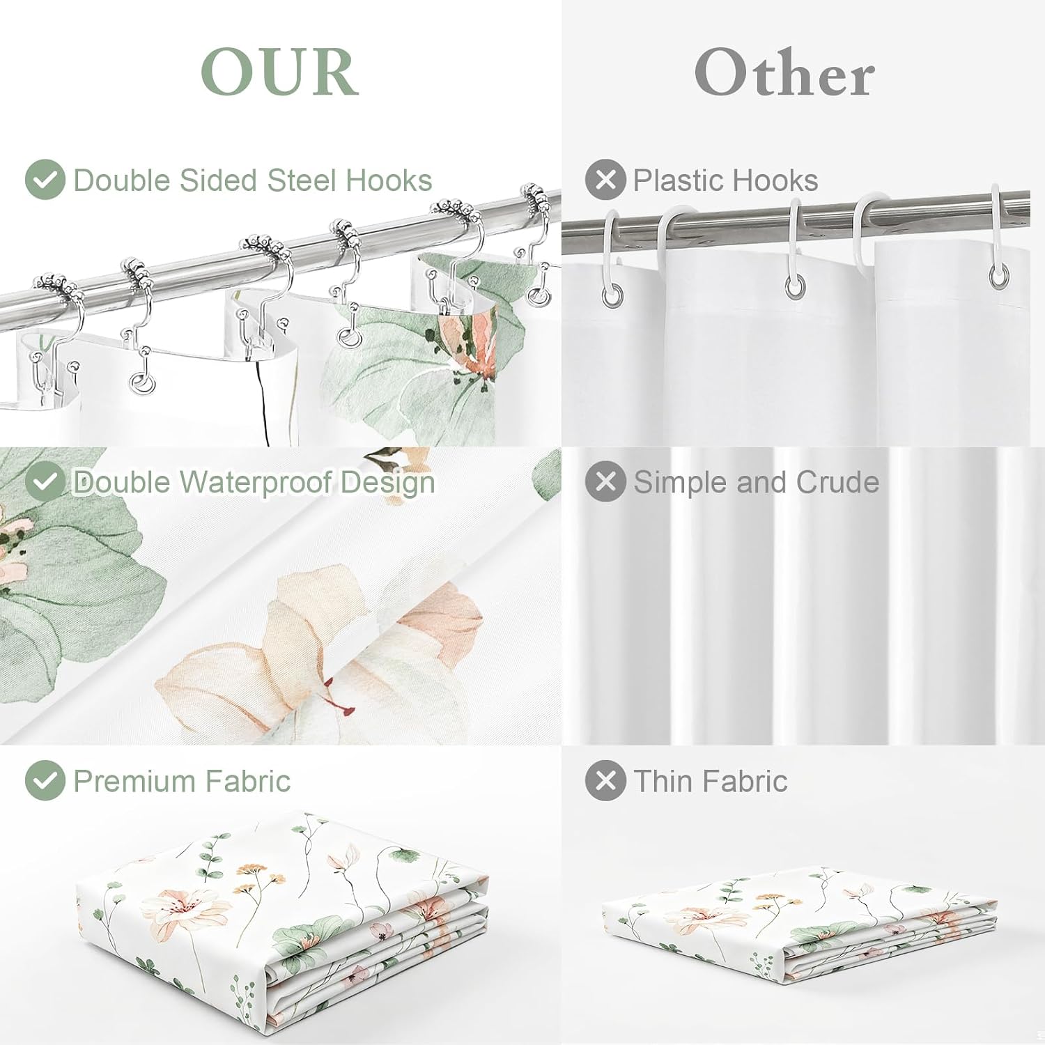 Sage Floral Shower Curtain Set