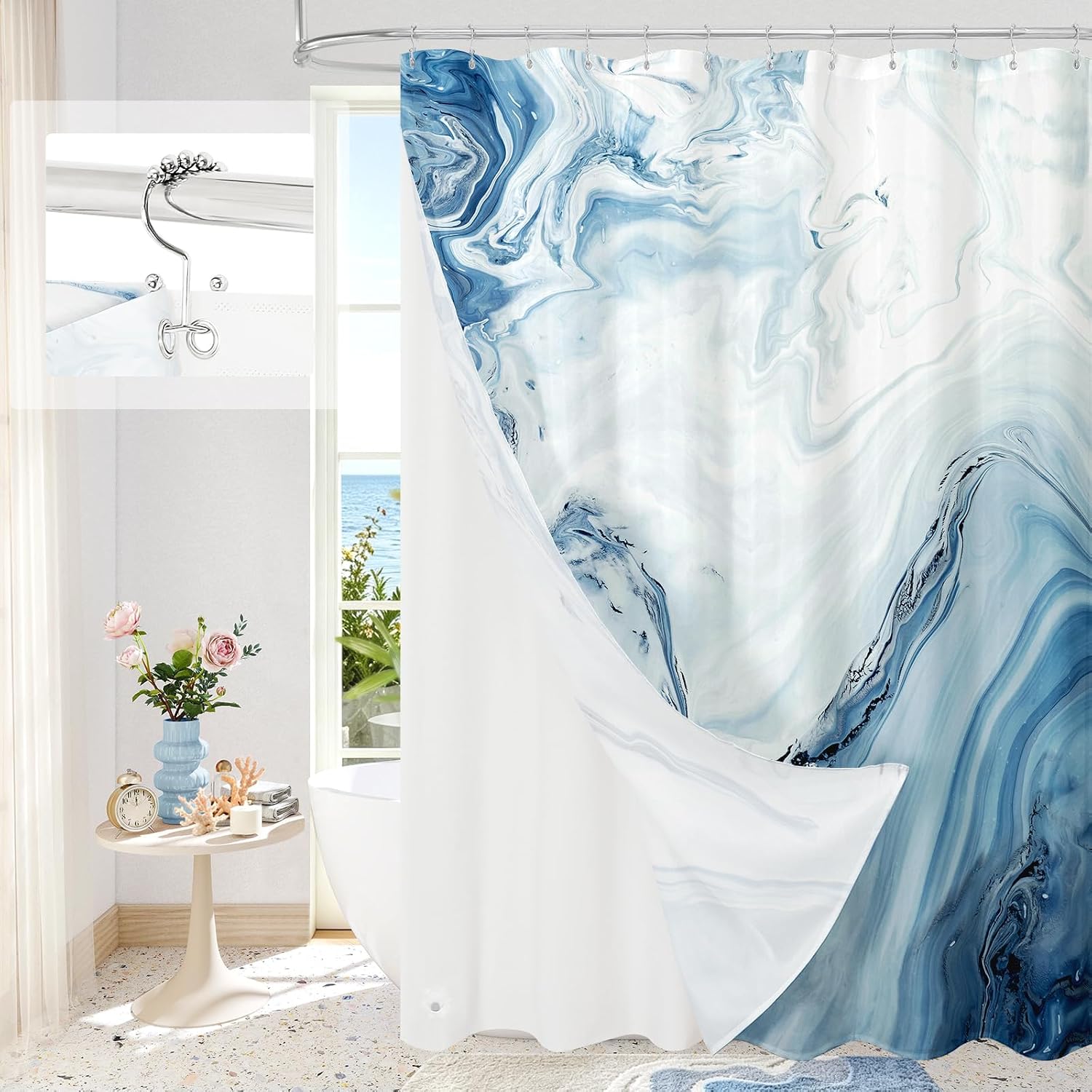 Blue Marble Shower Curtain Set