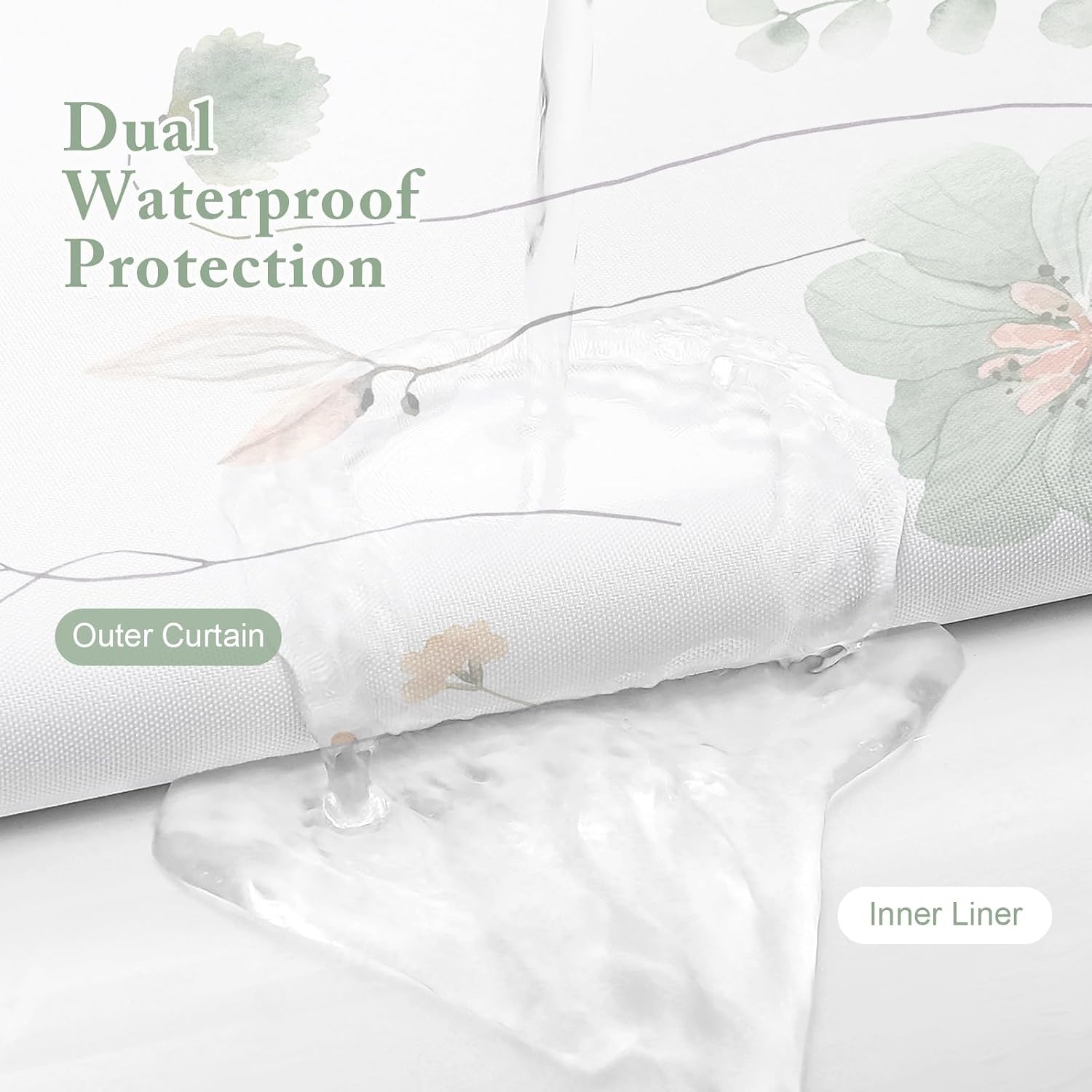 Sage Floral Shower Curtain Set