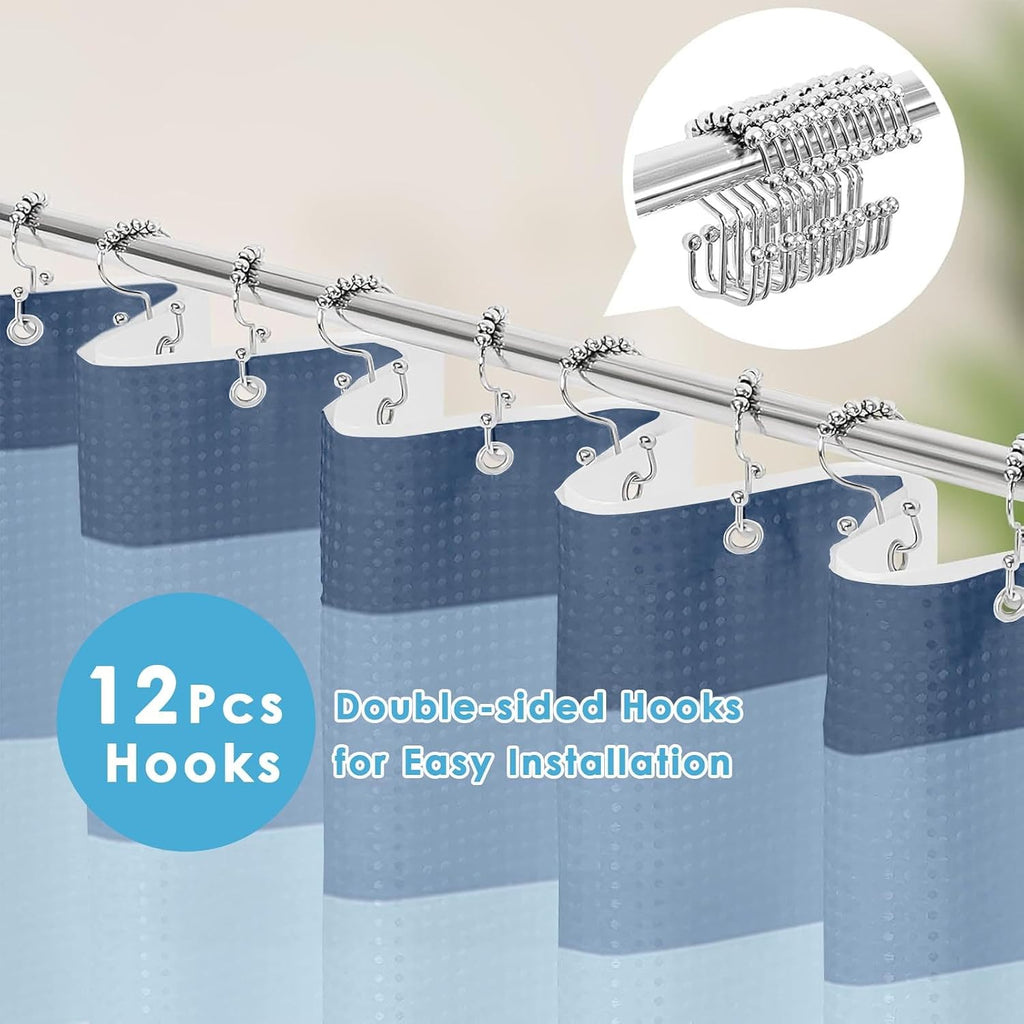 Blue Ombre Striped Shower Curtain Set