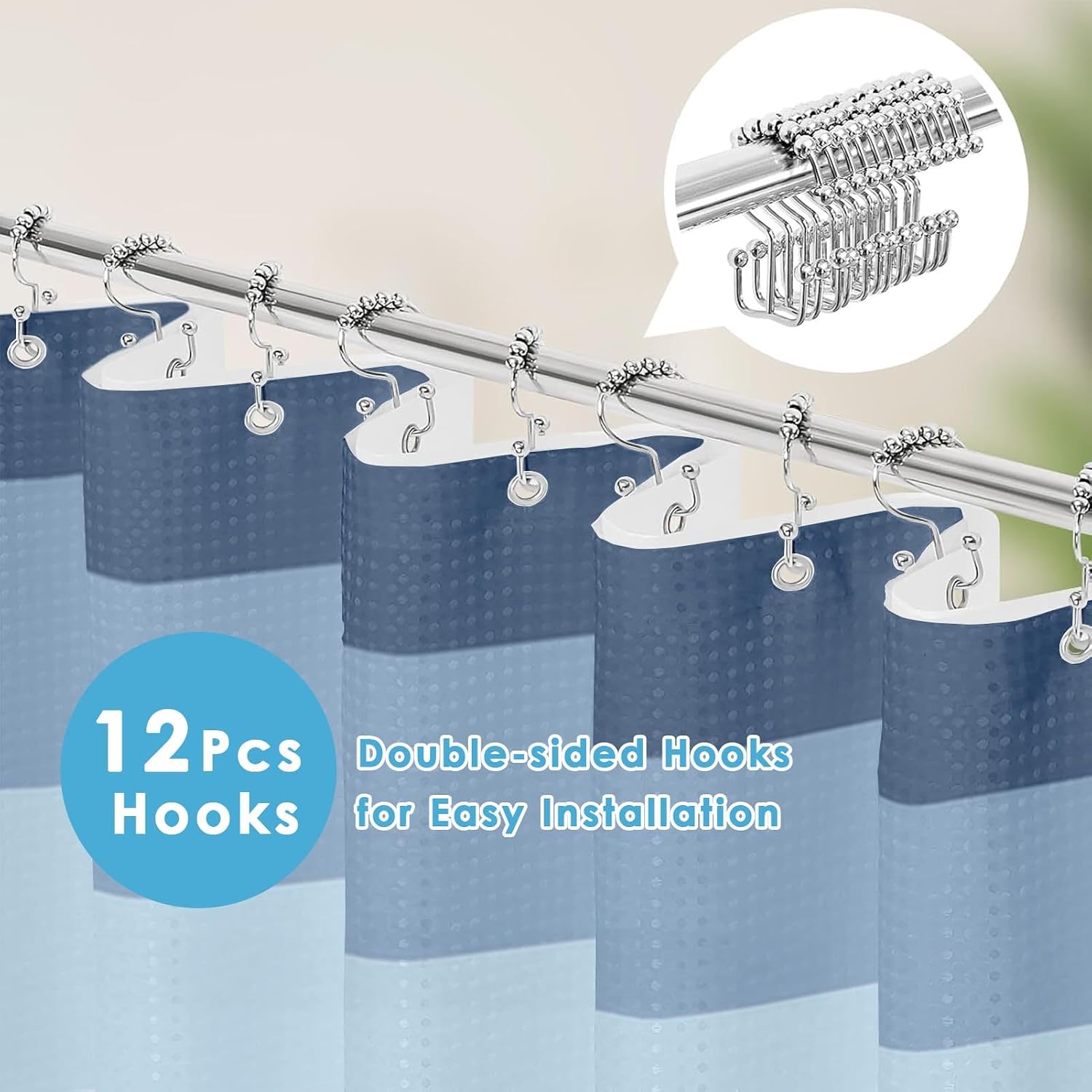 Blue Ombre Striped Shower Curtain Set