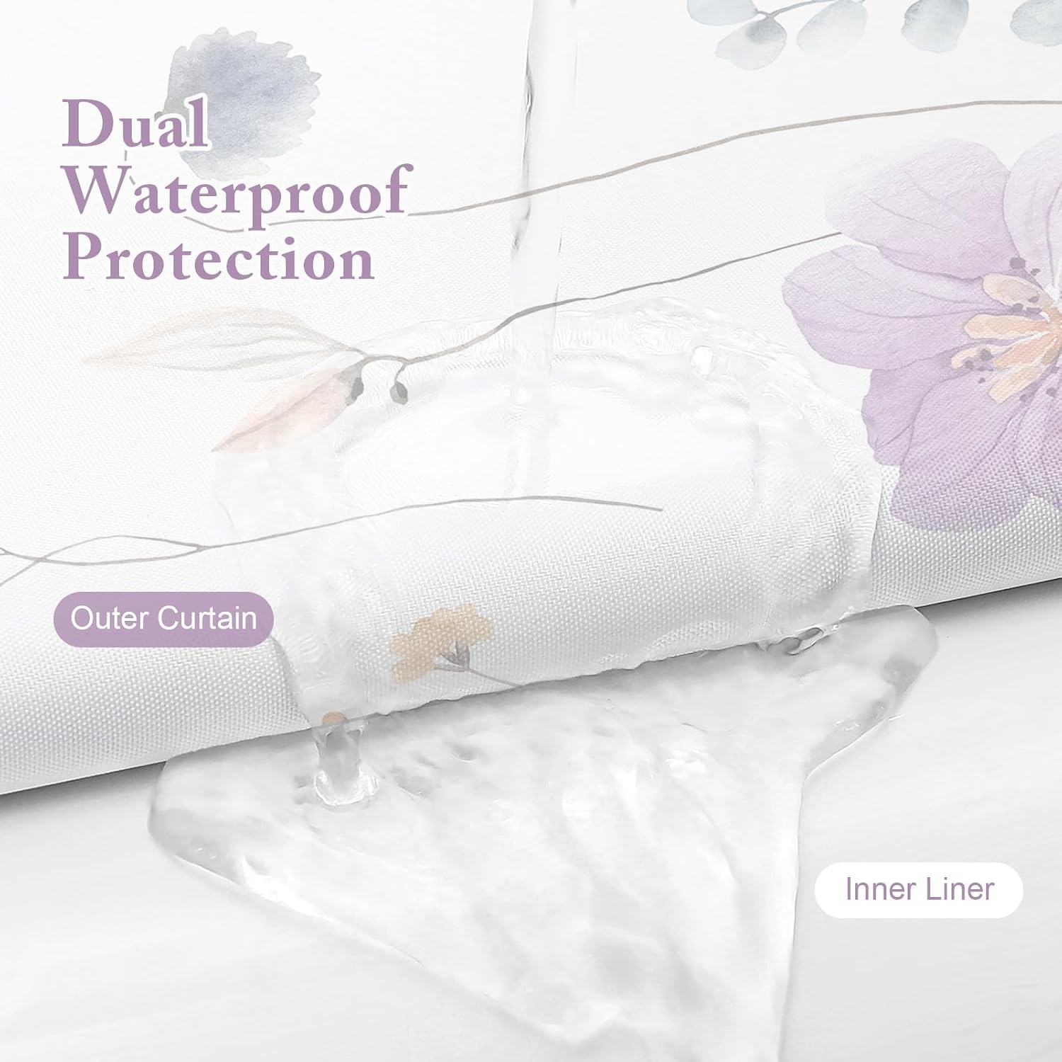 Purple Floral Shower Curtain Set