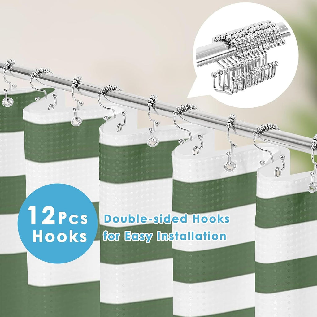 Green Striped Shower Curtain Set