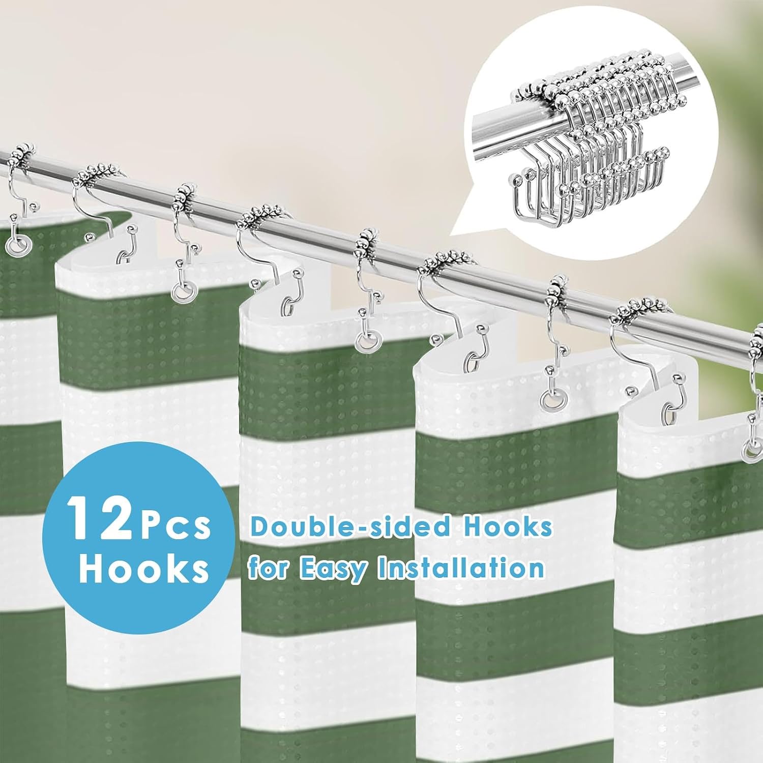 Green Striped Shower Curtain Set