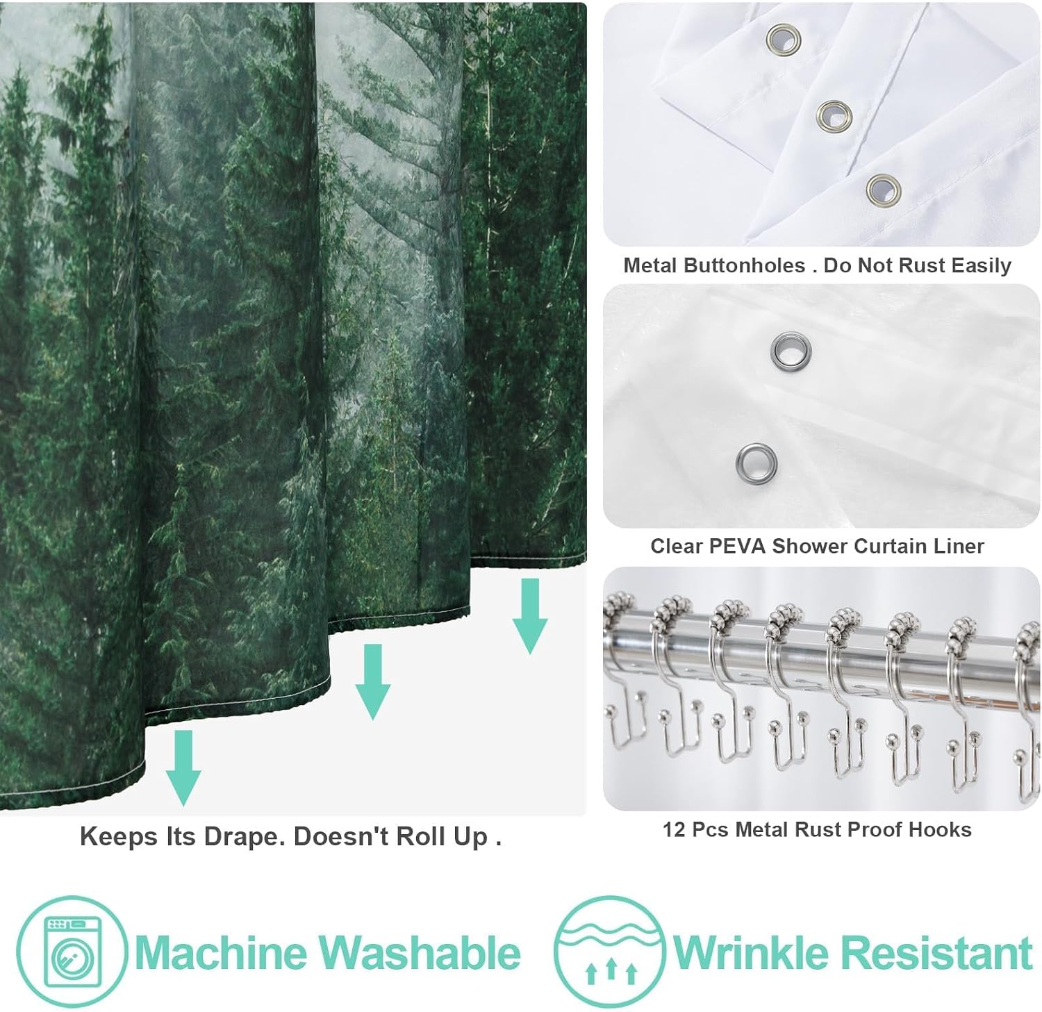 Green Forest Shower Curtain Set
