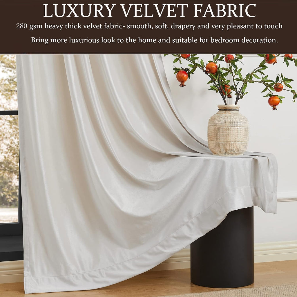 Ivory Velvet Blackout Curtains 108 Inch