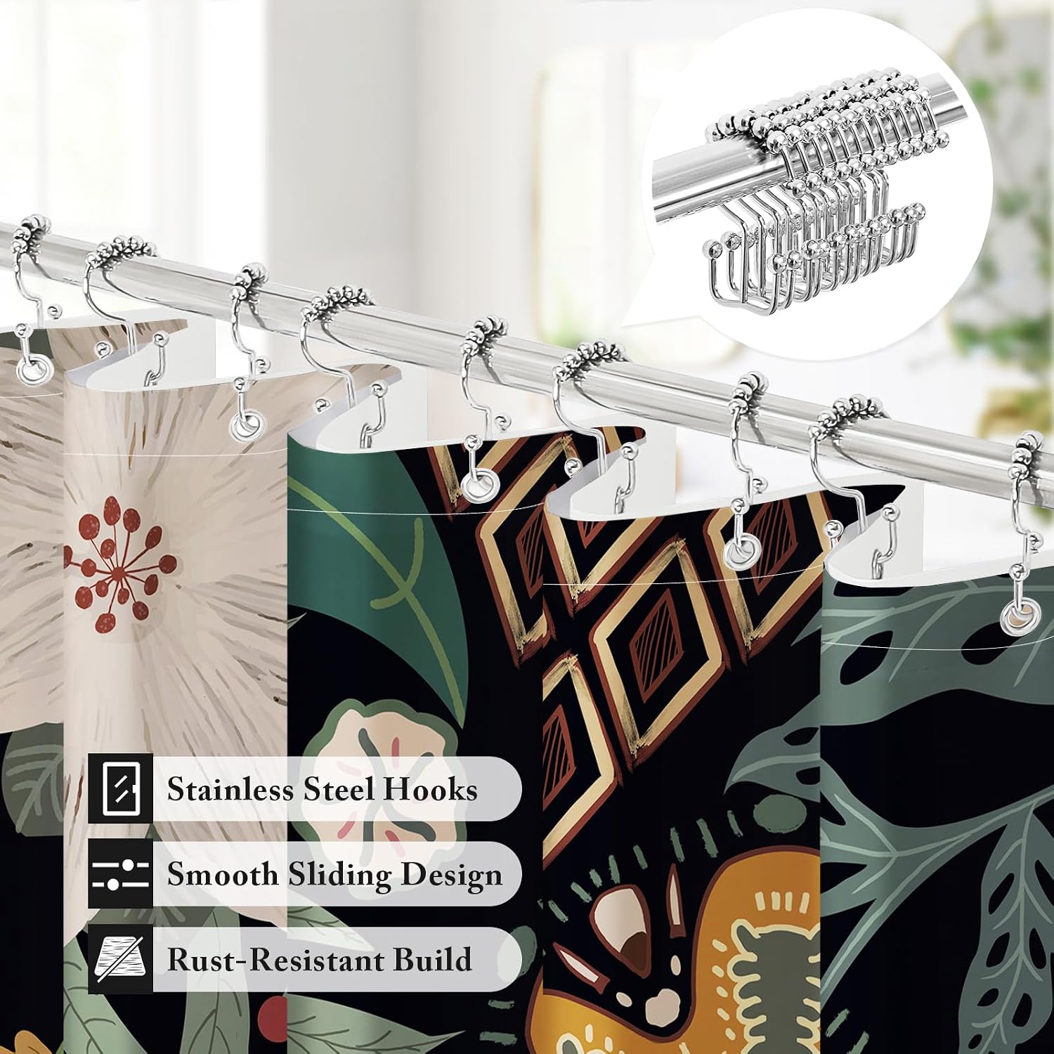 Boho Floral Shower Curtain Set
