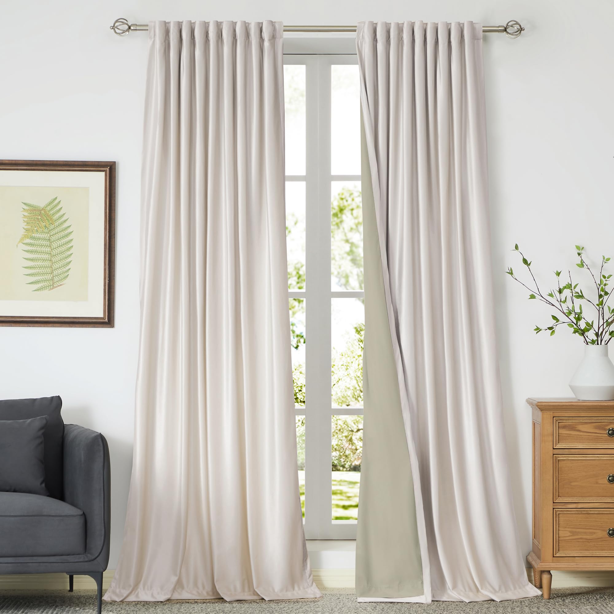 Ivory Velvet Blackout Curtains 108 Inch