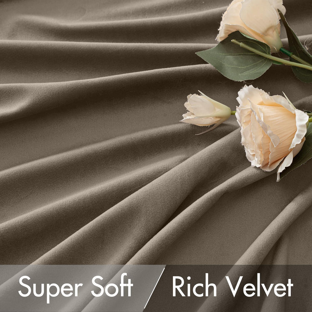 Taupe Velvet Blackout Curtains 108 Inch