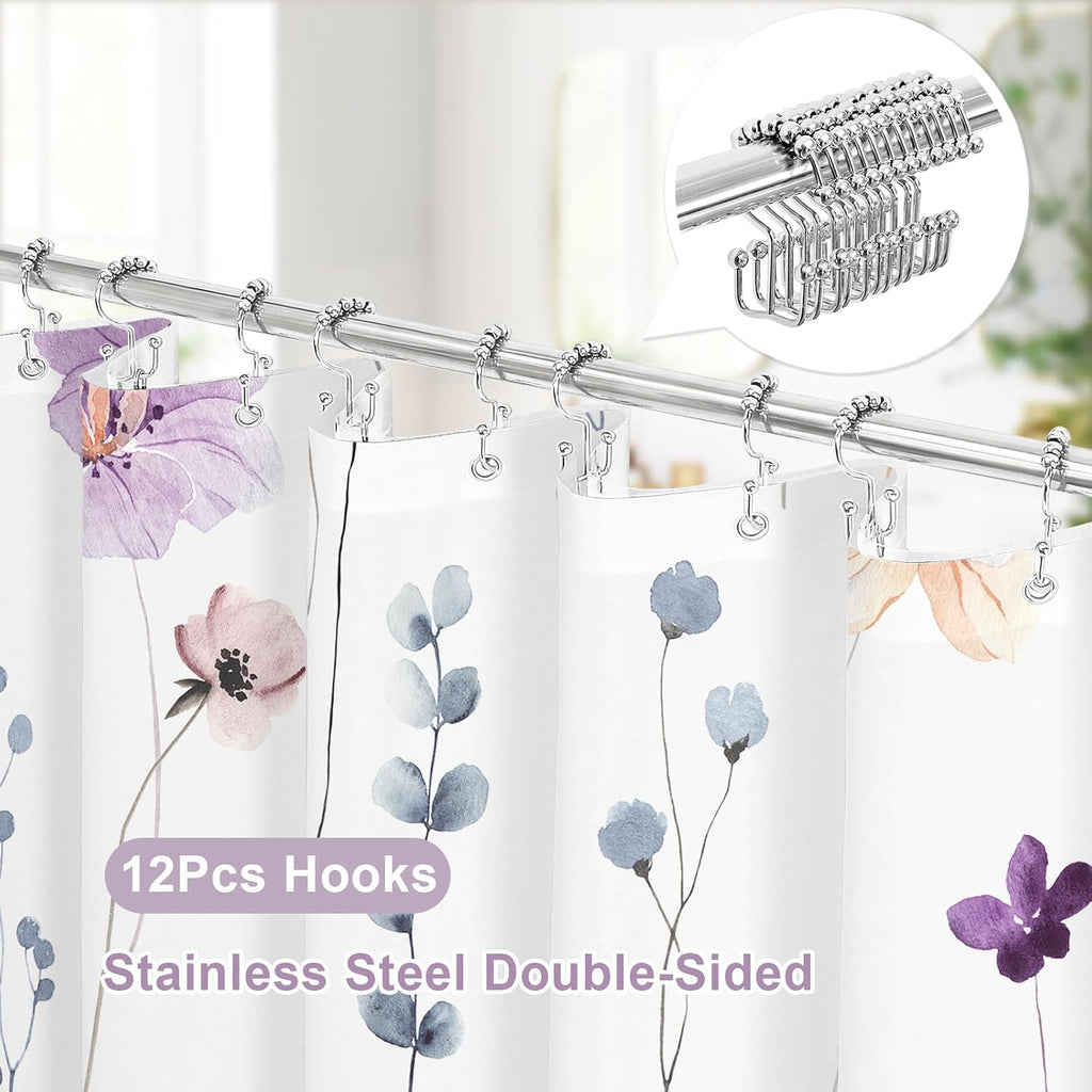 Purple Floral Shower Curtain Set