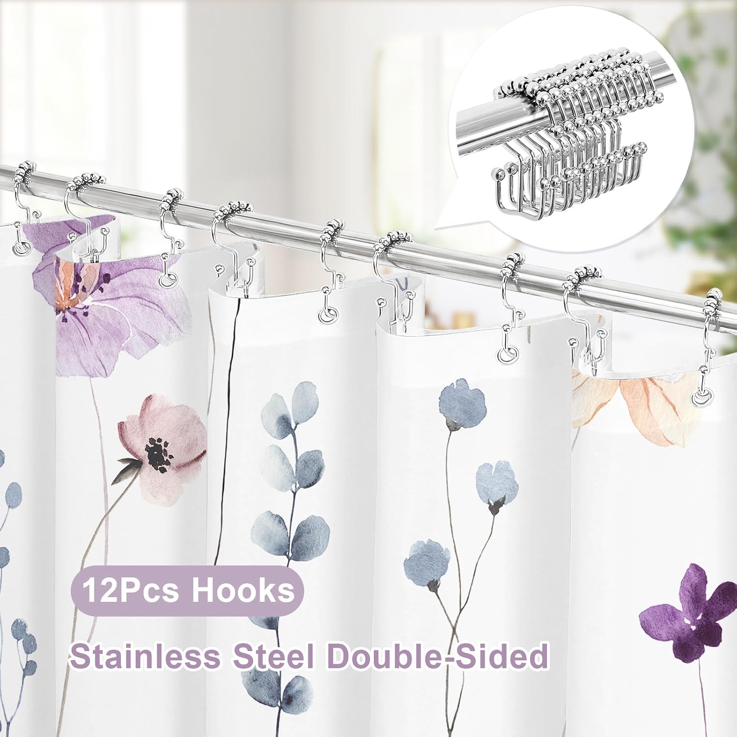 Purple Floral Shower Curtain Set