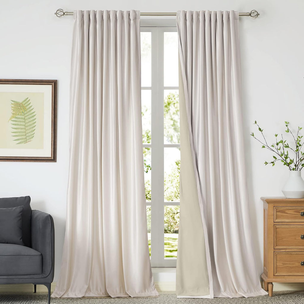 Ivory Velvet Blackout Curtains 108 Inch