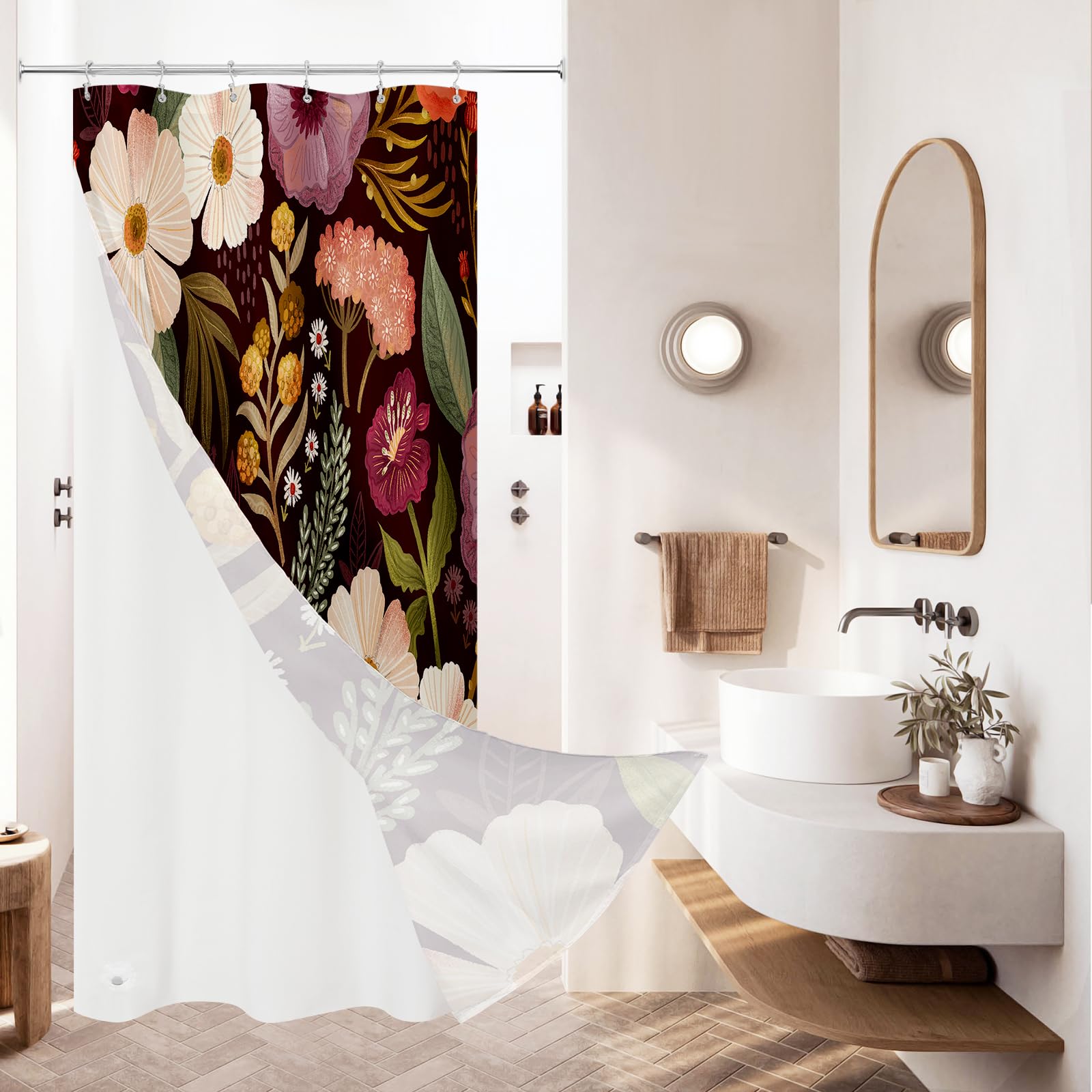Boho Floral 3-in-1 Shower Curtain Set