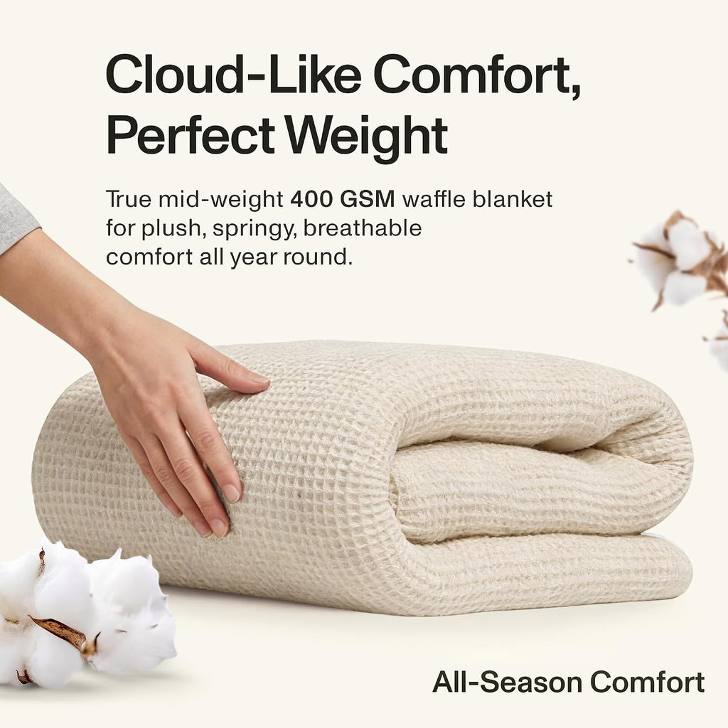Natural Ivory Organic Cotton Waffle Throw Blanket