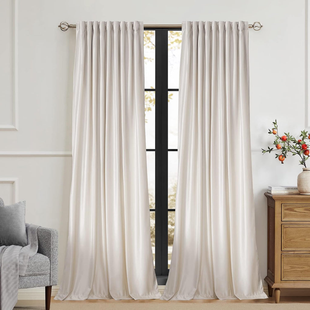 Ivory Velvet Blackout Curtains 108 Inch