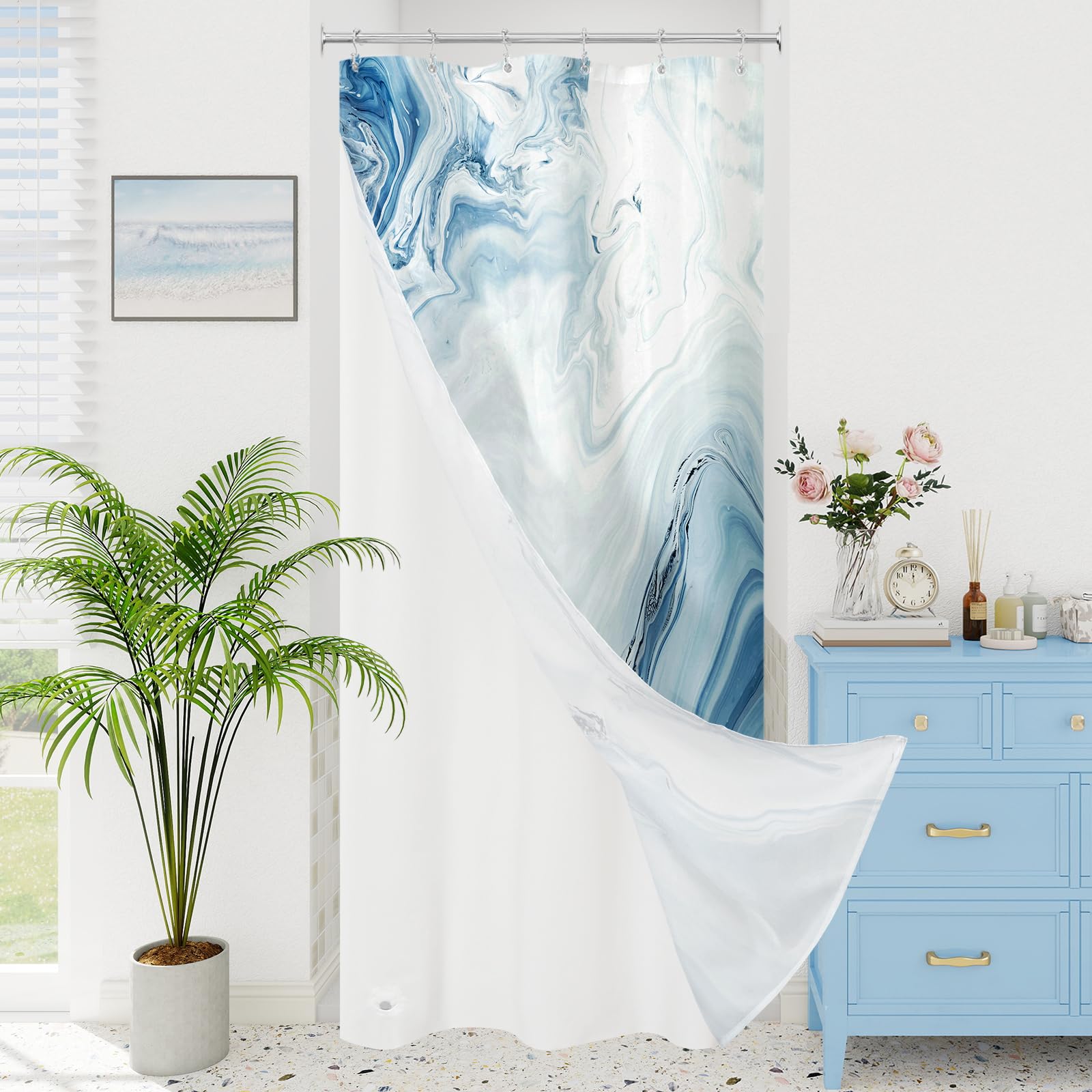 Blue Marble Shower Curtain Set
