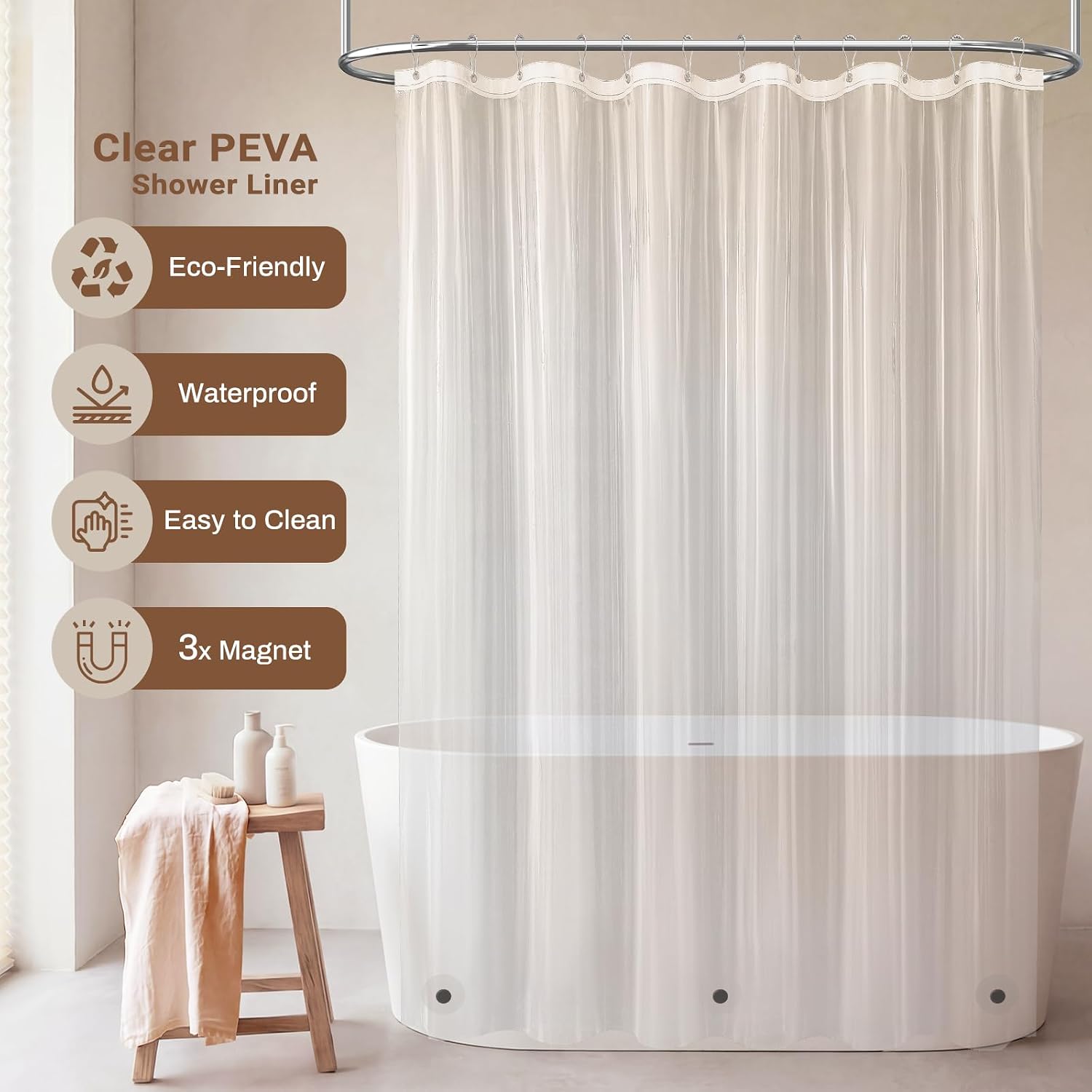 Taupe Boho Linen Shower Curtain Set