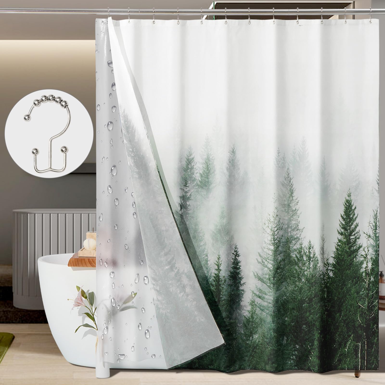 Green Forest Shower Curtain Set