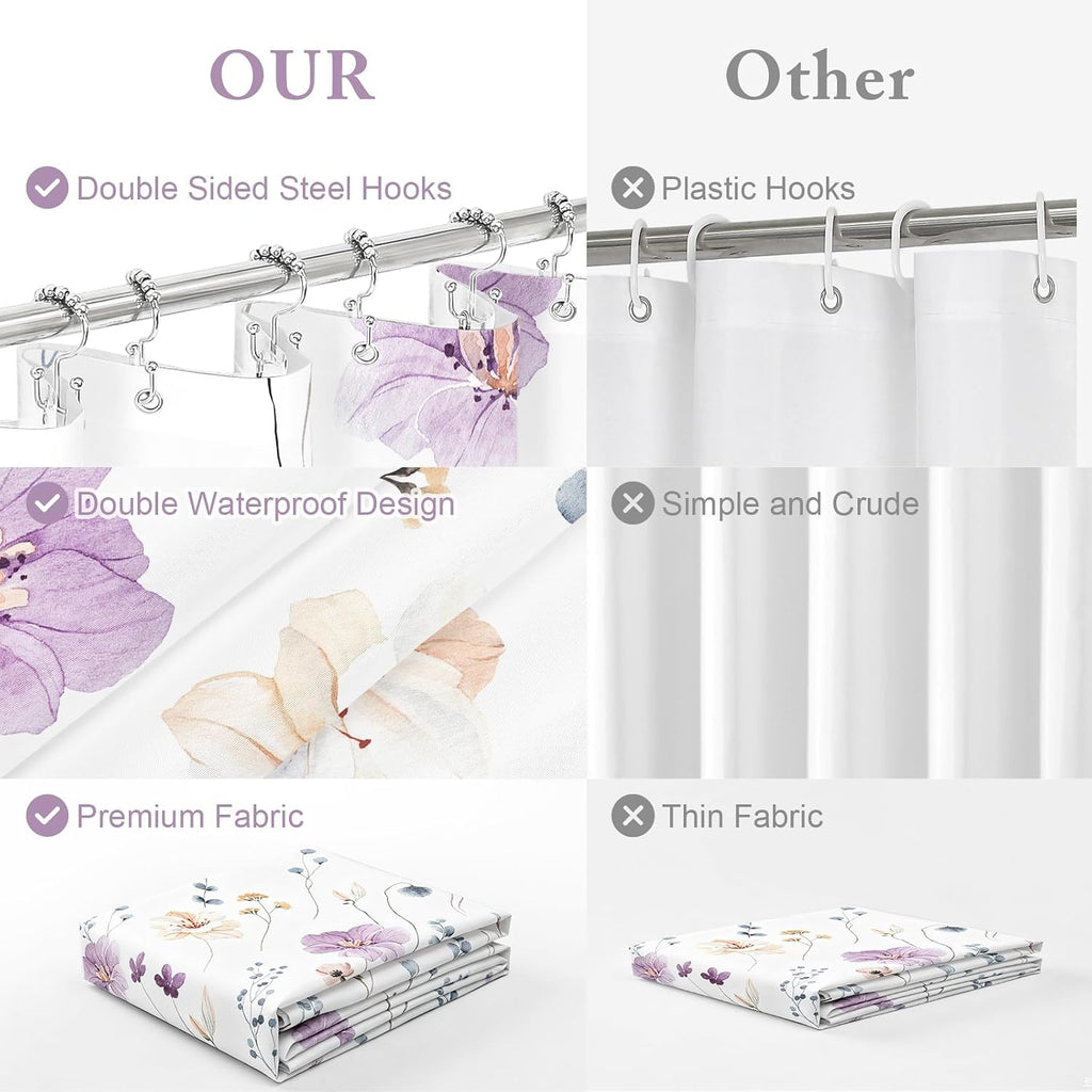 Purple Floral Shower Curtain Set