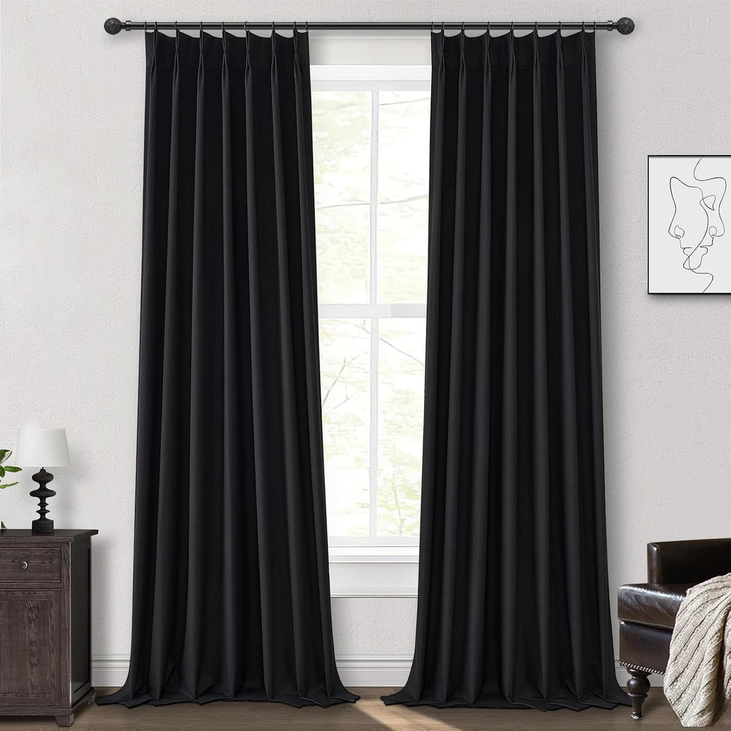 Black Linen Blackout Curtains 90 Inch