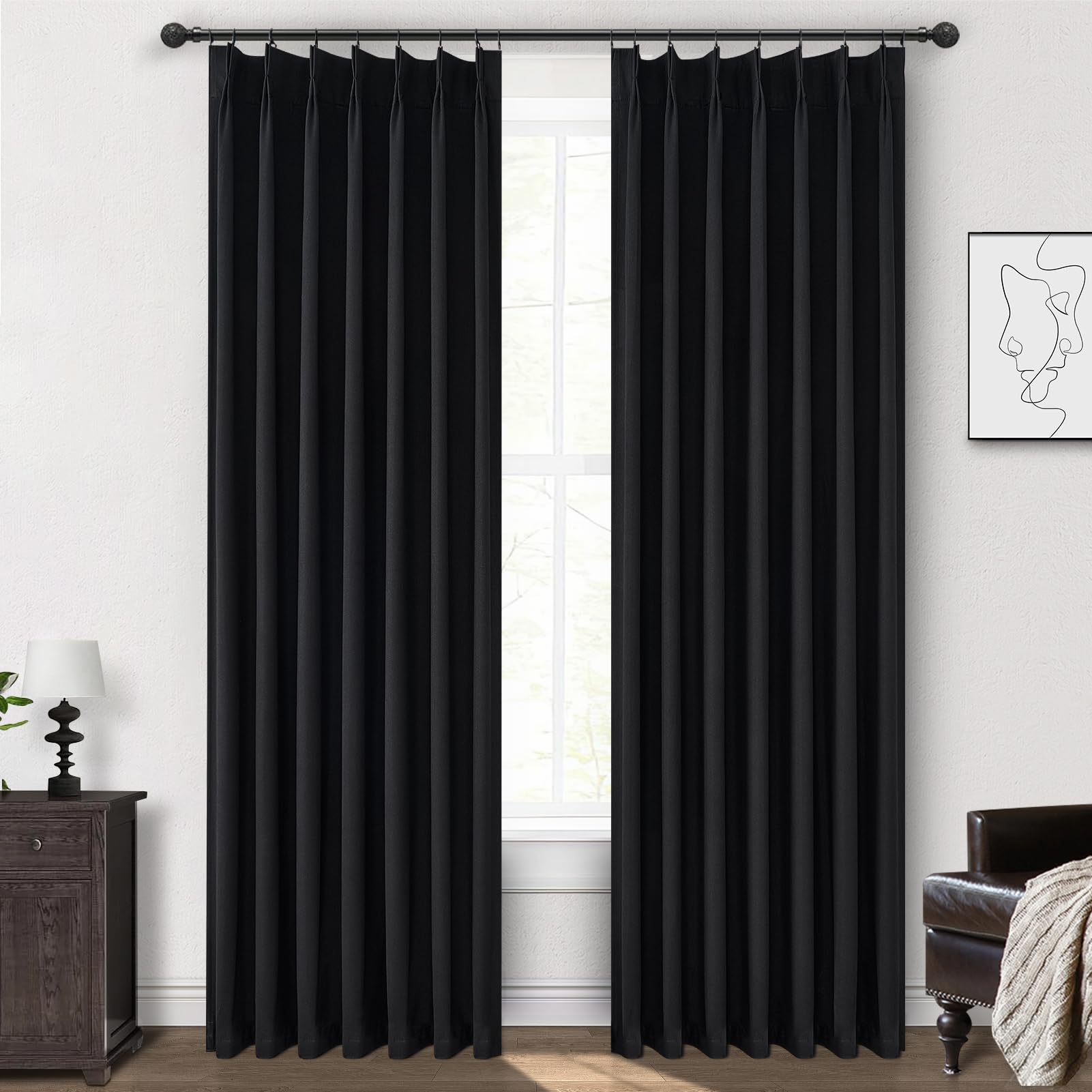 Black Linen Blackout Curtains 90 Inch