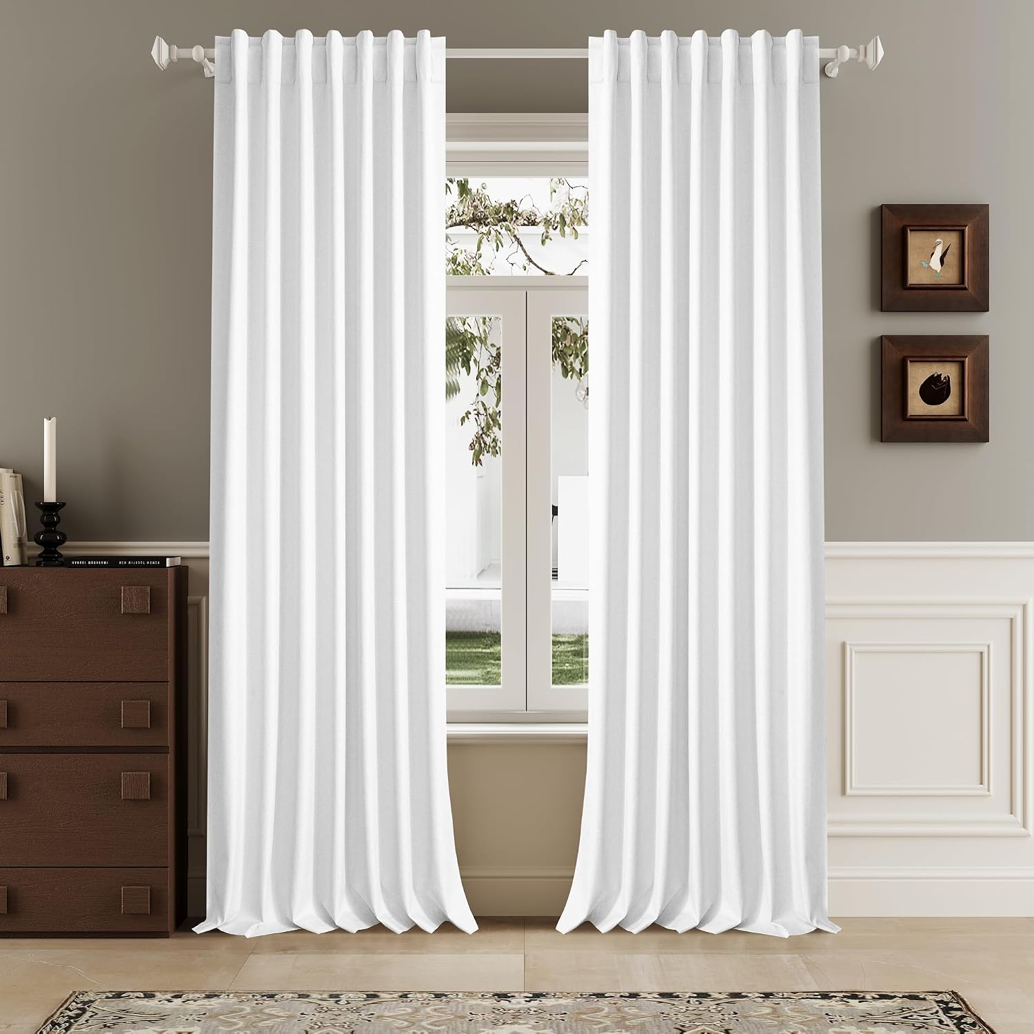 Pure White Linen Blackout Curtains 96 Inch