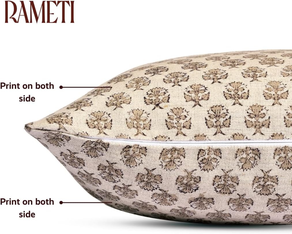 Beige Block Print Pillow Cover Set